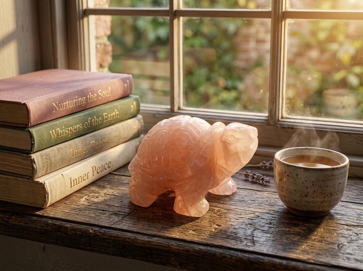 Natural Pink Crystal Turtle Figurine, Hand Carved, Love & Longevity Feng Shui Decor