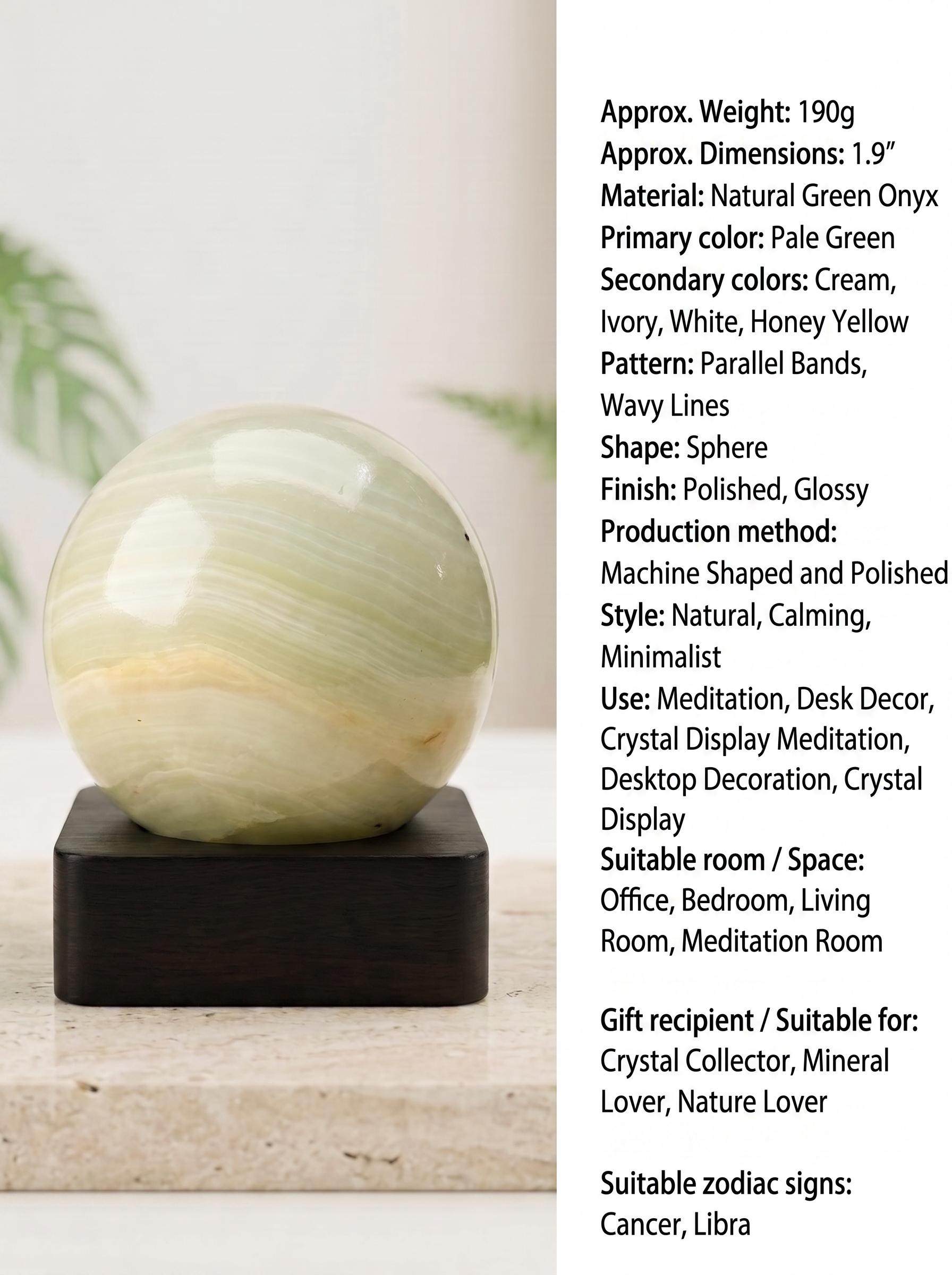 Green Onyx Sphere Natural Banded Crystal Ball Meditation Decor Collector Gift