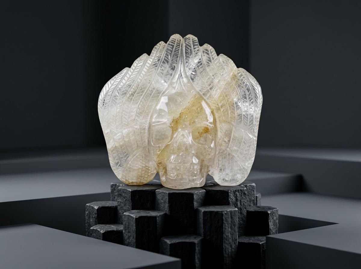 White Crystal Skull, Natural Quartz Skull Figurine, crystal collectible, Gothic Fantasy or Shelf Display Decor