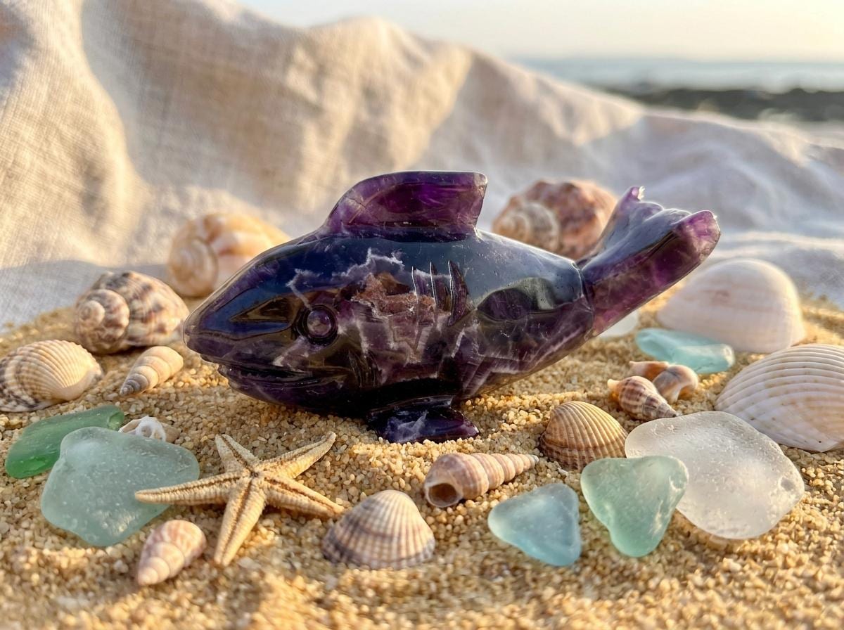 Hand Carved Amethyst Shark Statue, Natural Purple Crystal, Gemstone Sculpture, Reiki Energy Decor
