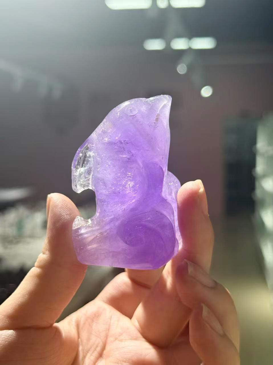 Amethyst Dolphin Figurine, Small Crystal Animal Carving, Beach House Decor, Ocean Lover Gift