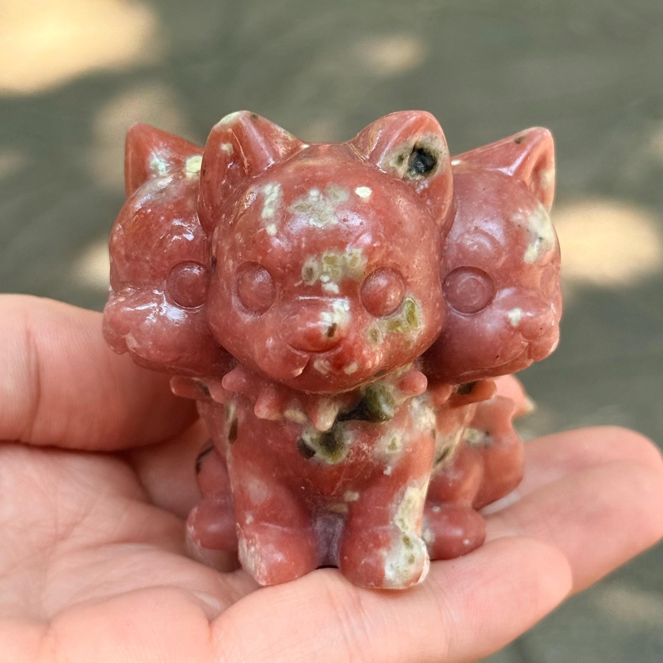 Dog Lovers Three Head Dog 2.3" Natural Crystal Carving Sculpture Home Decor Gift