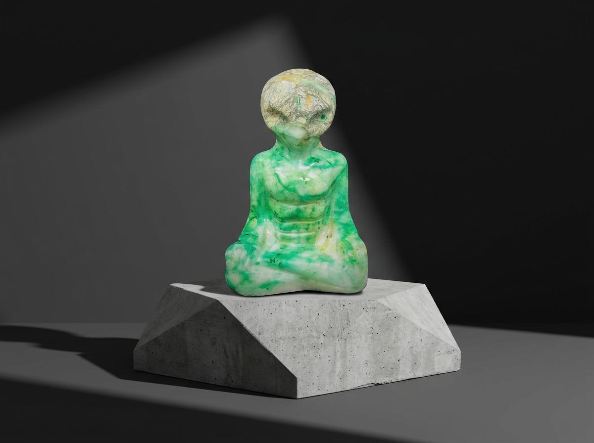 Phoenix Stone Alien Sculpture, Green Jade Stone Carving, Spiritual Decor, Mystical Sculpture, Cosmic Energy Altar, Unique Alien Gift