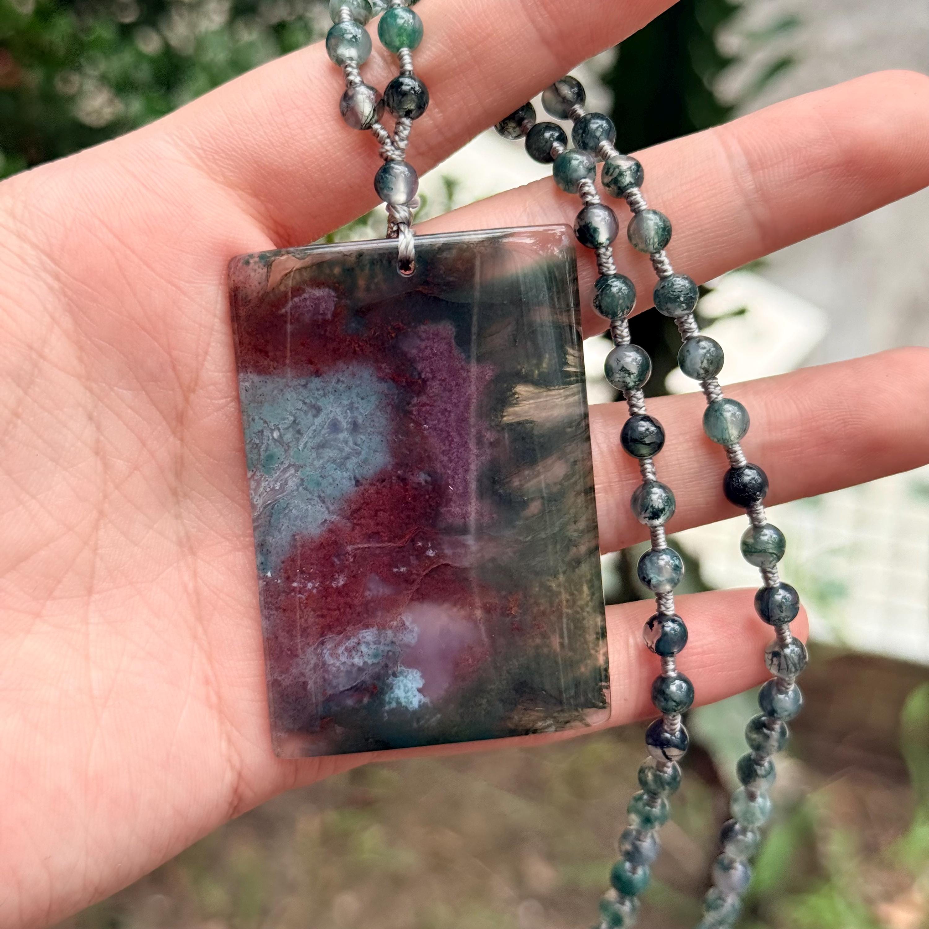 Moss Agate Pendant Necklace Natural Gemstone Jewelry Forest Gift for Her