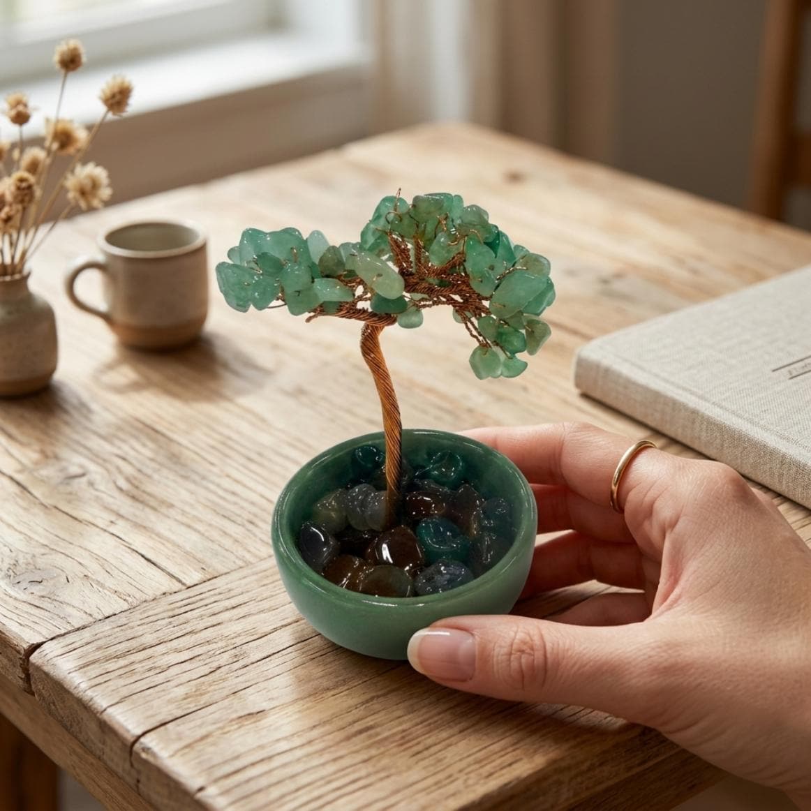 Handmade Gemstone Mini Tree, Natural Crystal Chips, Copper Wire Branches, Feng Shui Decor