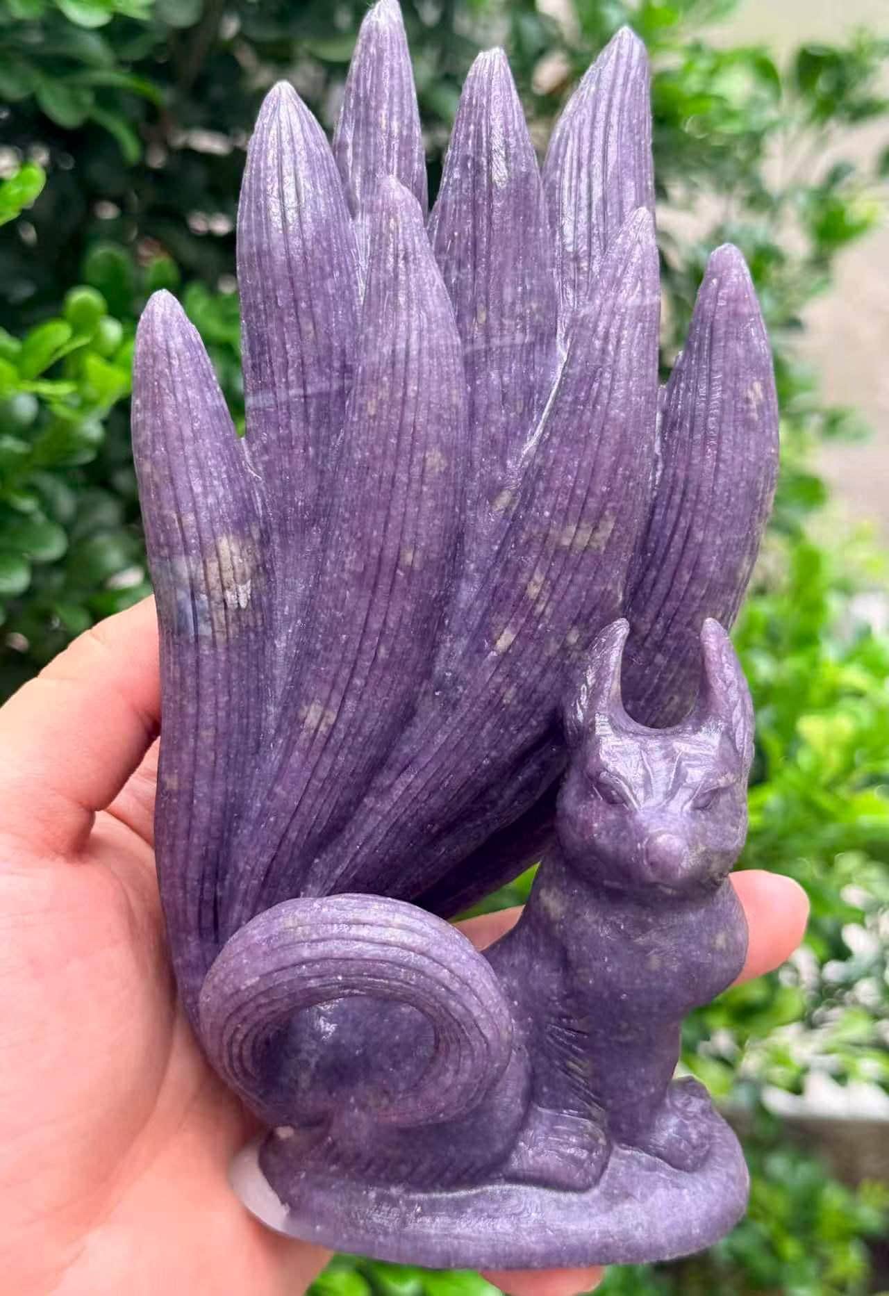 Fox Figurine, Purple Lepidolite Nine Tailed, Kitsune Statue, Witchy Altar Decor, Gifts