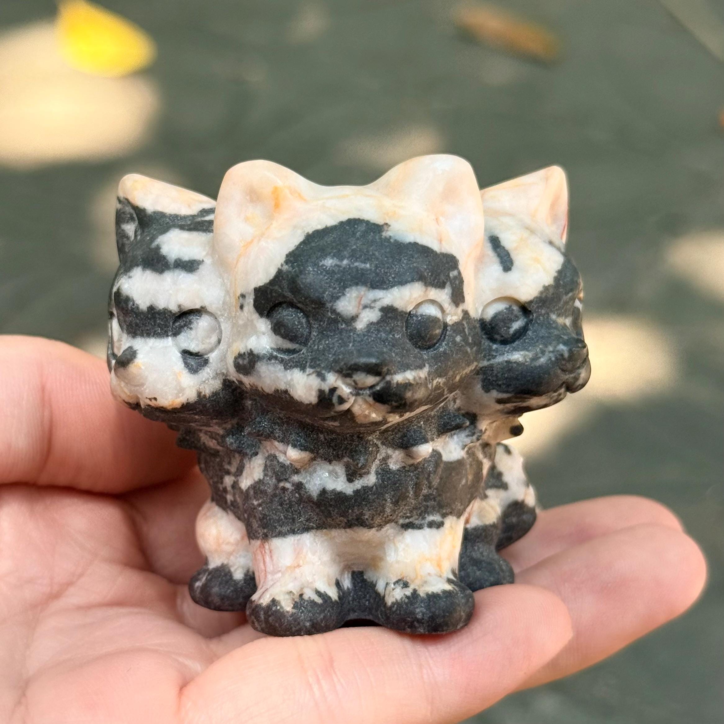 Dog Lovers Three Head Dog 2.3" Natural Crystal Carving Sculpture Home Decor Gift