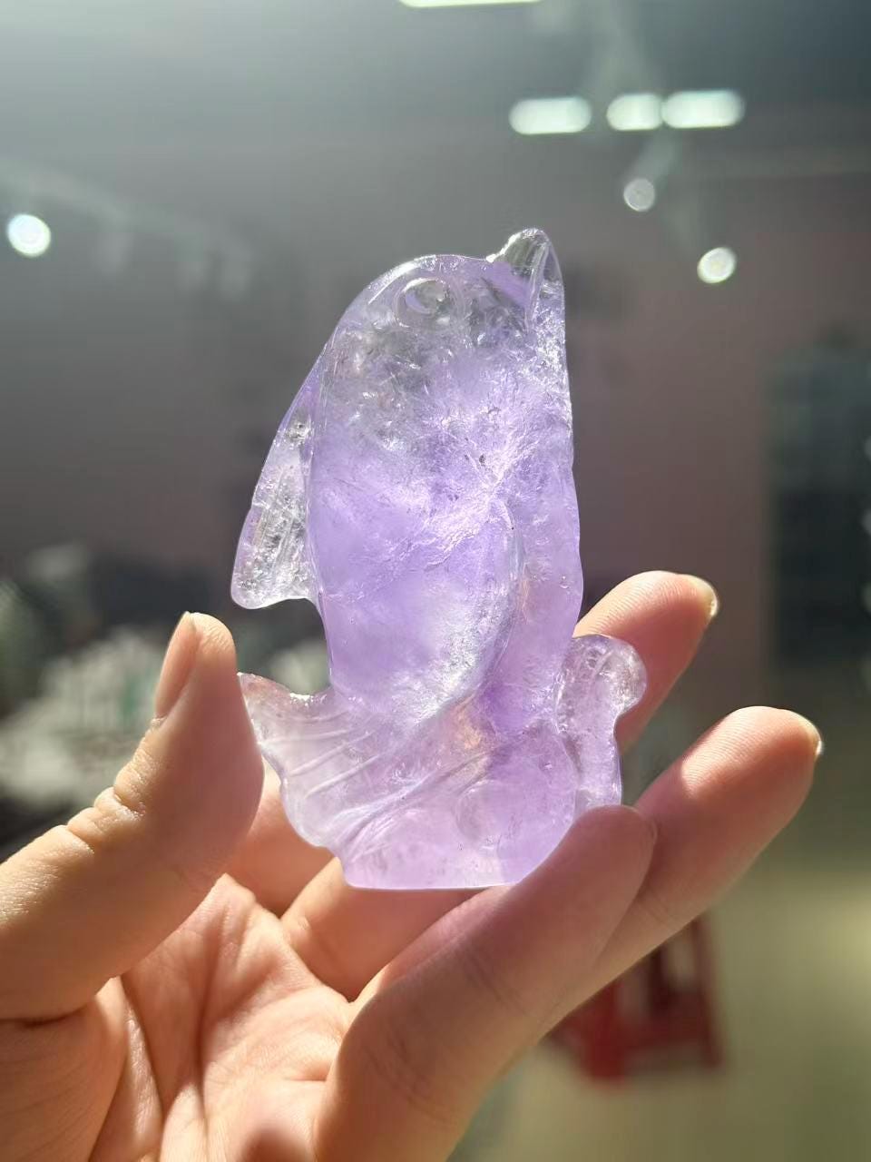 Amethyst Dolphin Figurine, Small Crystal Animal Carving, Beach House Decor, Ocean Lover Gift
