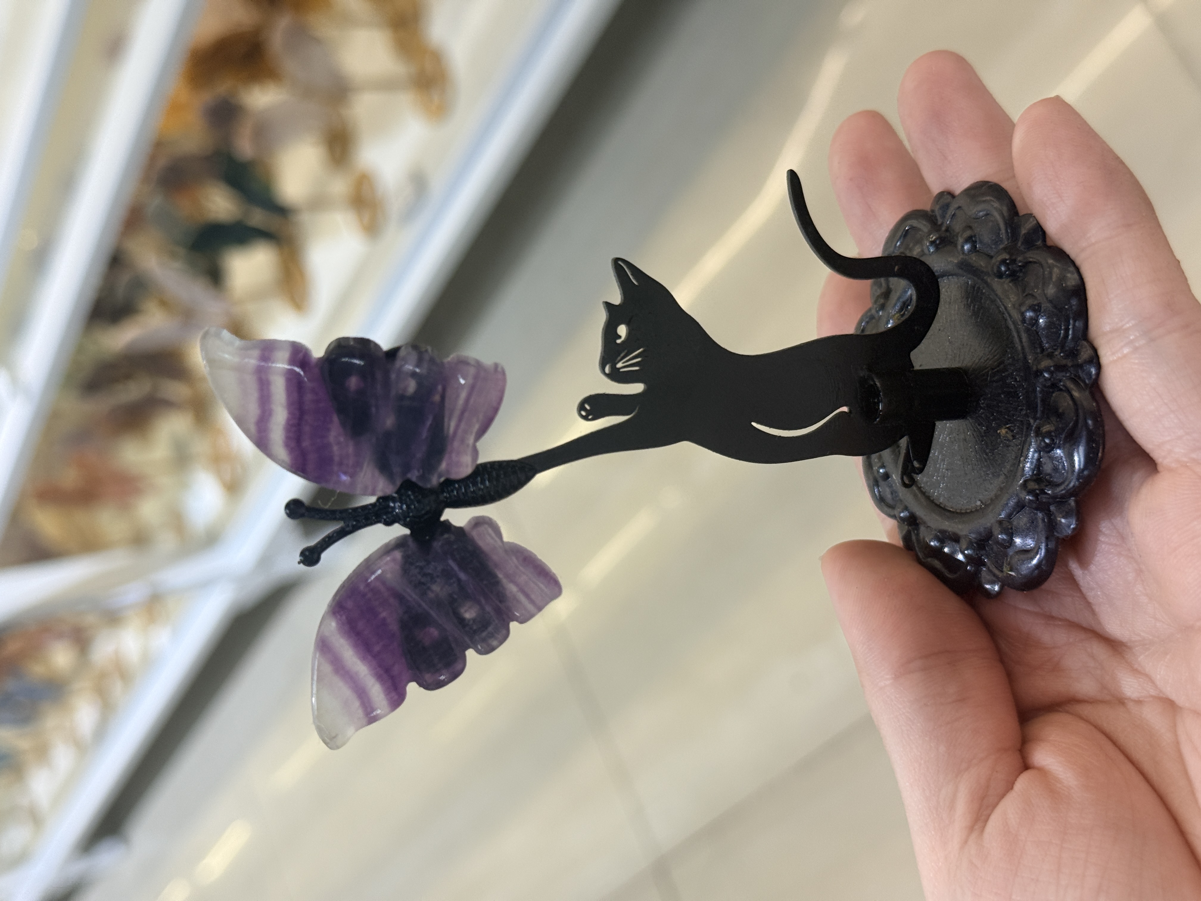 Rainbow Fluorite Butterfly Figurine – Hand-Assembled Crystal Animal Metal Stand