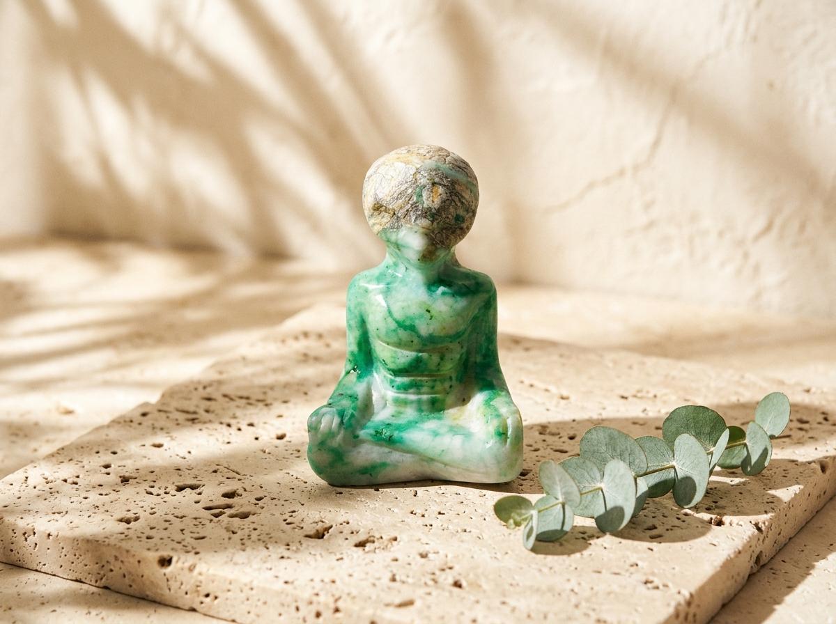 Phoenix Stone Alien Sculpture, Green Jade Stone Carving, Spiritual Decor, Mystical Sculpture, Cosmic Energy Altar, Unique Alien Gift