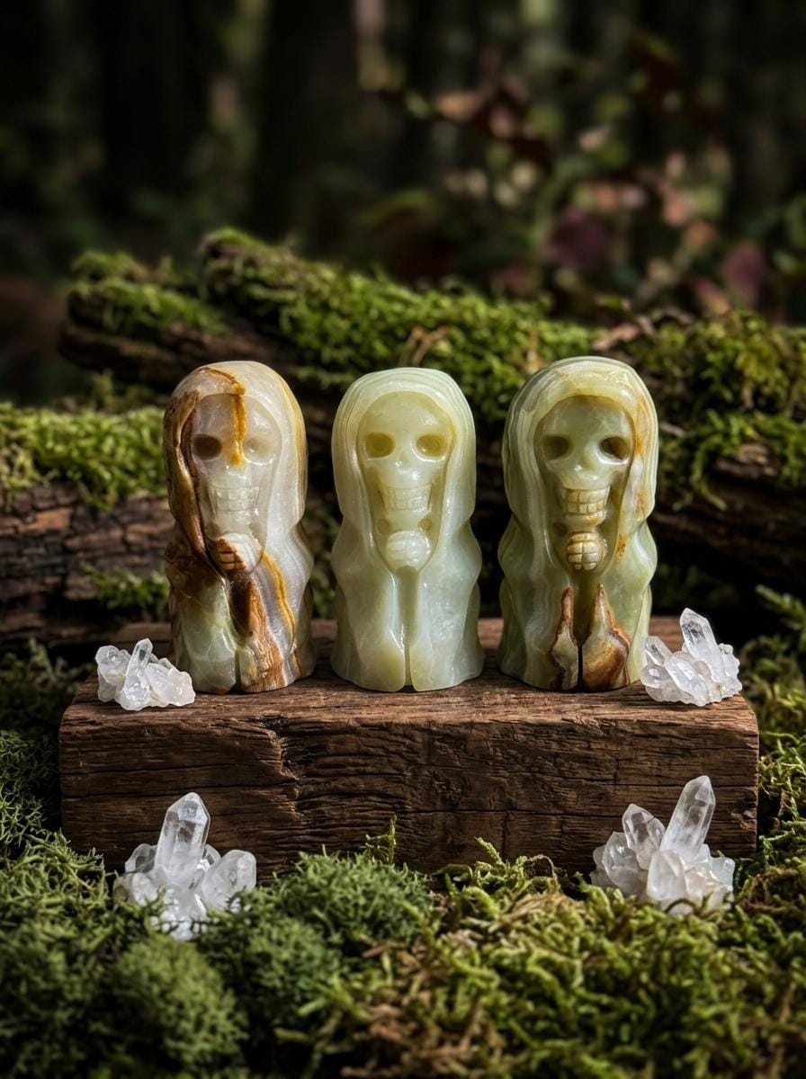 Afghan Jade Ghost Figurine, Natural Crystal Halloween Decor, Polished Stone Collectible