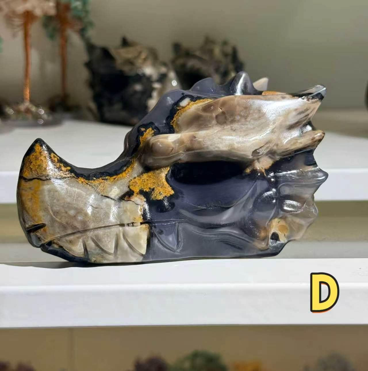 Volcano Agate Dragon Head Carving UV Reactive Crystal Skull Fantasy Decor