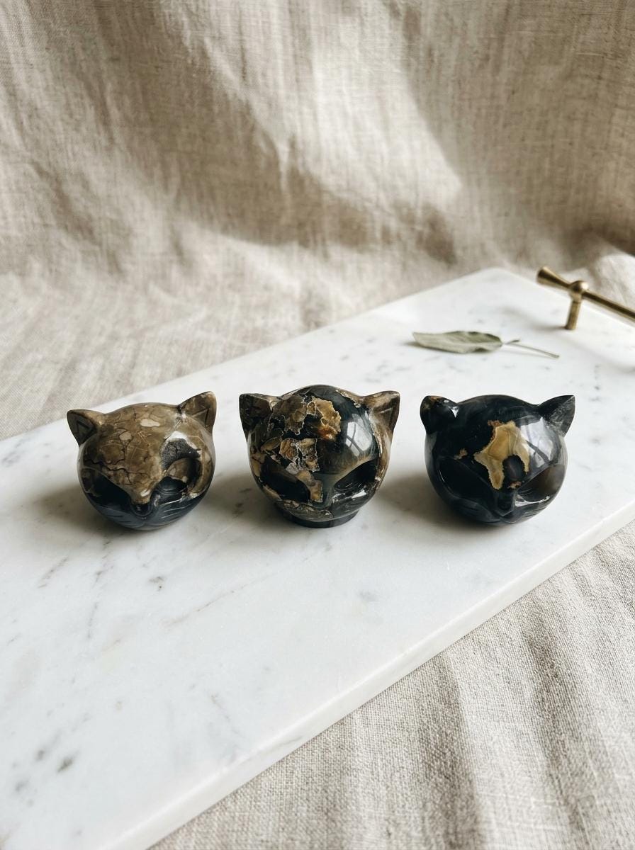 Volcanic Agate Cat Head Carving, Natural Lava Stone, Realistic Cat Sculpture, Unique Mineral Specimen, Cat Lover Gift