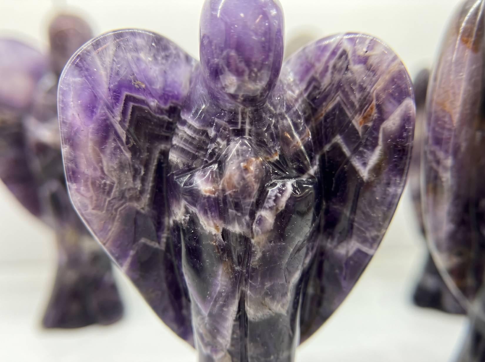 Dream Amethyst Angel Figurine, Hand Carved Natural Crystal Guardian Meditation Decor