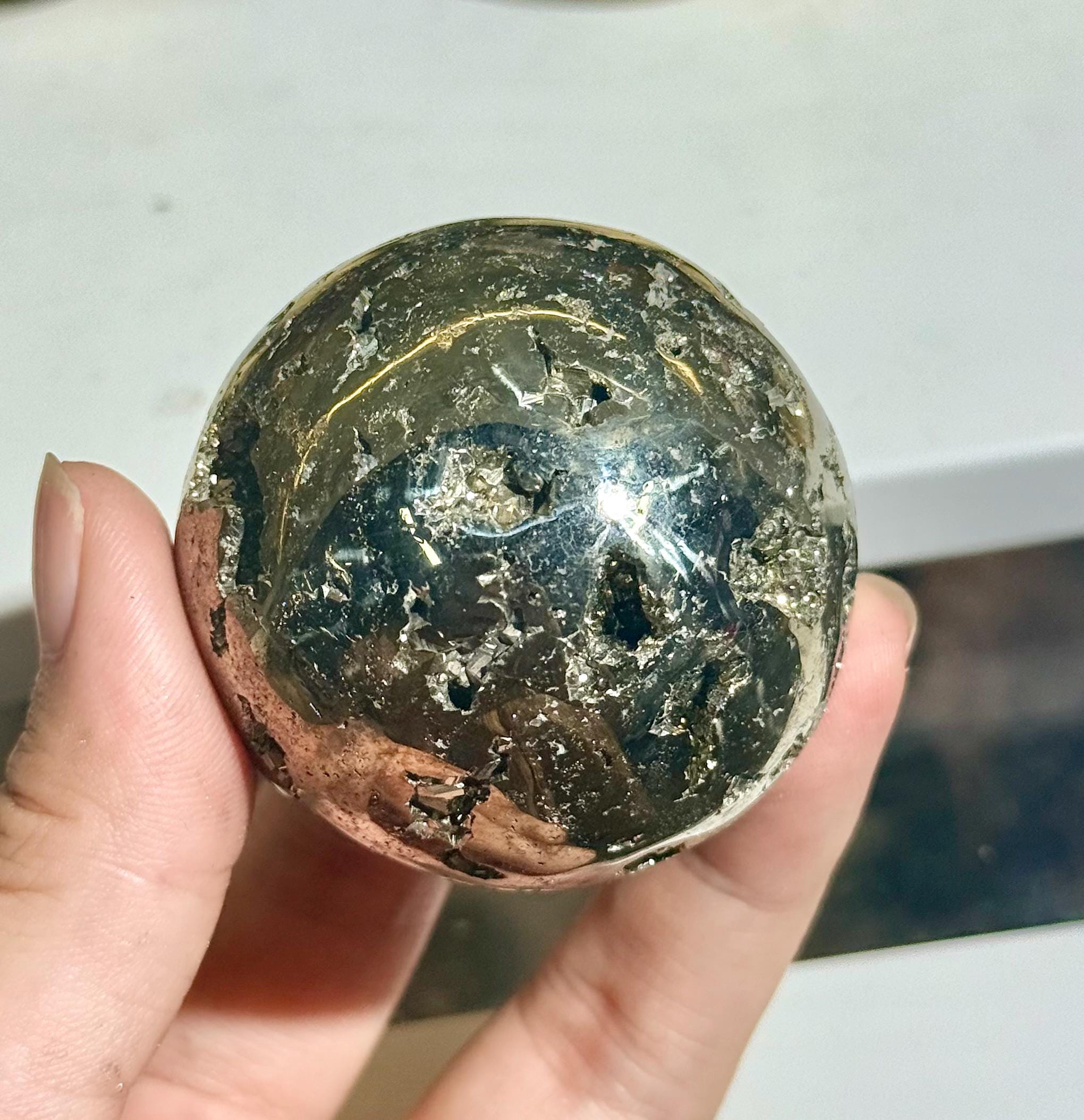 Natural Pyrite Sphere Open Geode Druzy Crystal Ball Prosperity Home Decor