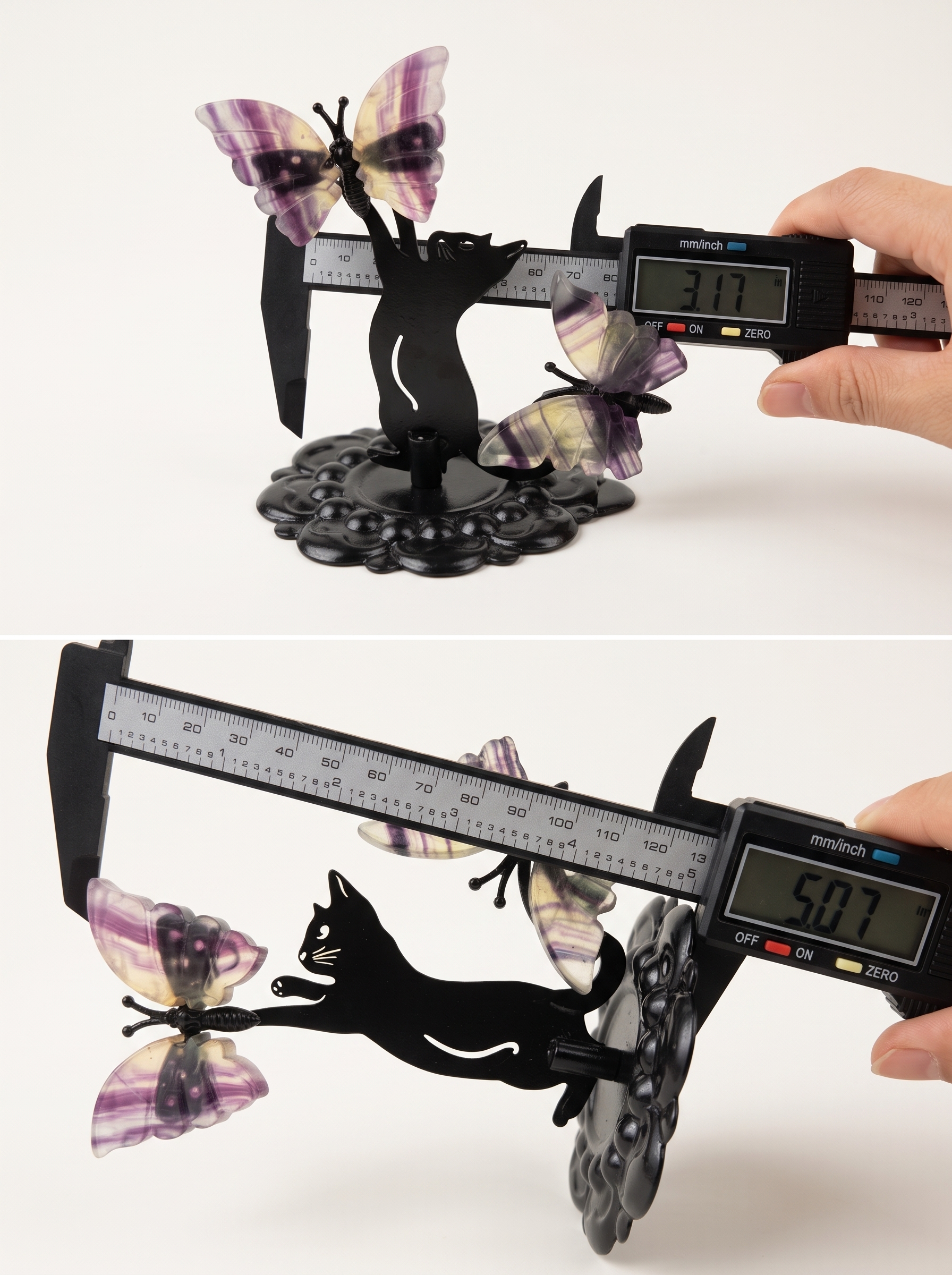 Rainbow Fluorite Butterfly Figurine – Hand-Assembled Crystal Animal Metal Stand