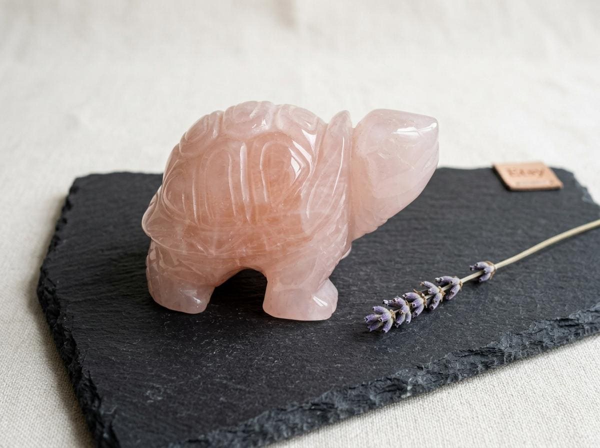 Natural Pink Crystal Turtle Figurine, Hand Carved, Love & Longevity Feng Shui Decor