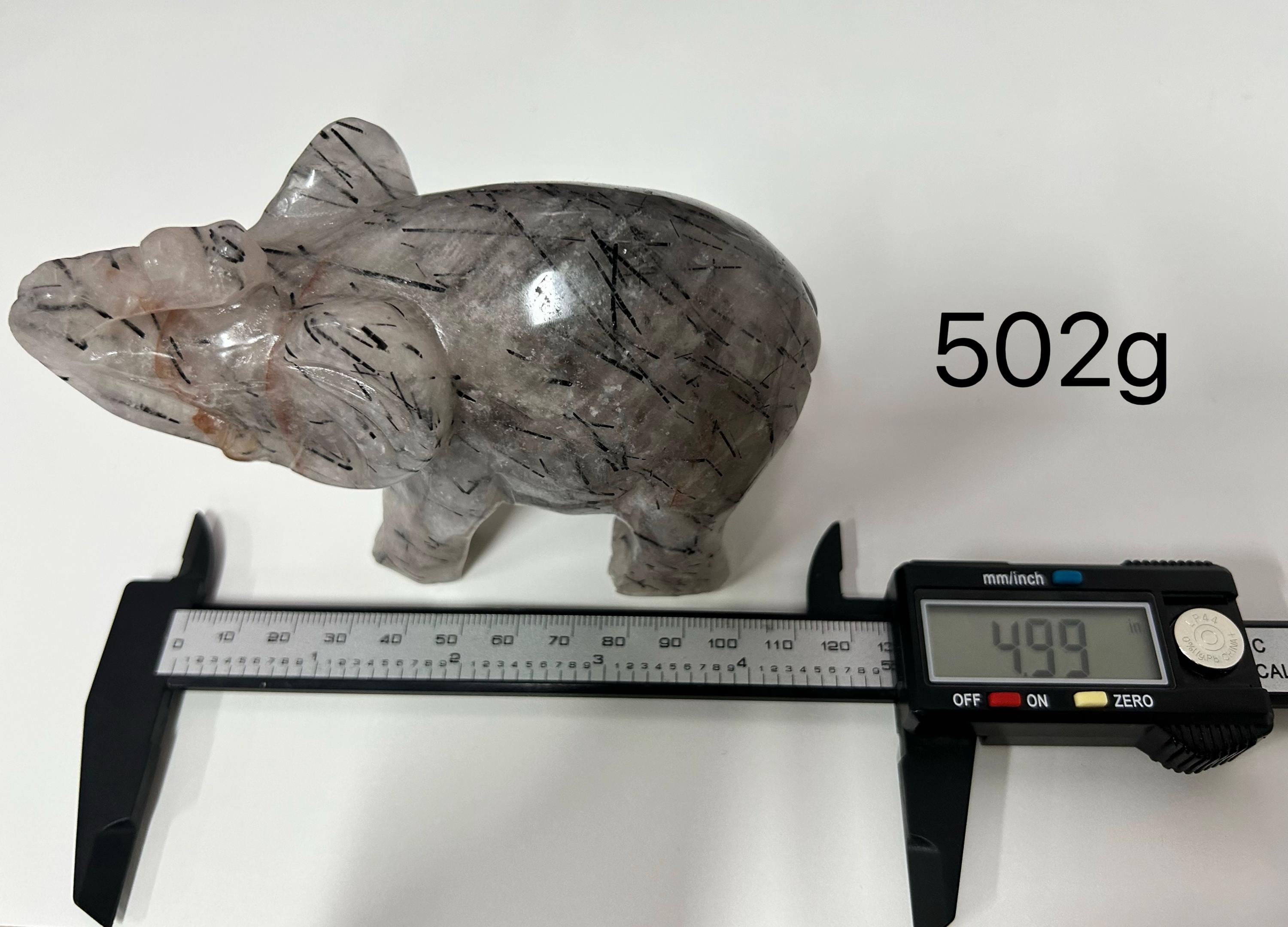 Black Rutilated Quartz Elephant Carving, Elephant Statue for Desk & Bookshelf, Symbol of Strength, Wisdom or Protection, Crystal Home Decor