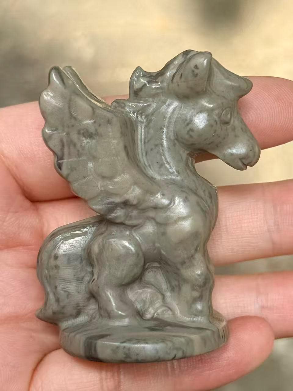 Pegasus Figurine, Natural Stone Winged Horse, Crystal Animal Carving, Fantasy Decor, Horse Lover Gift