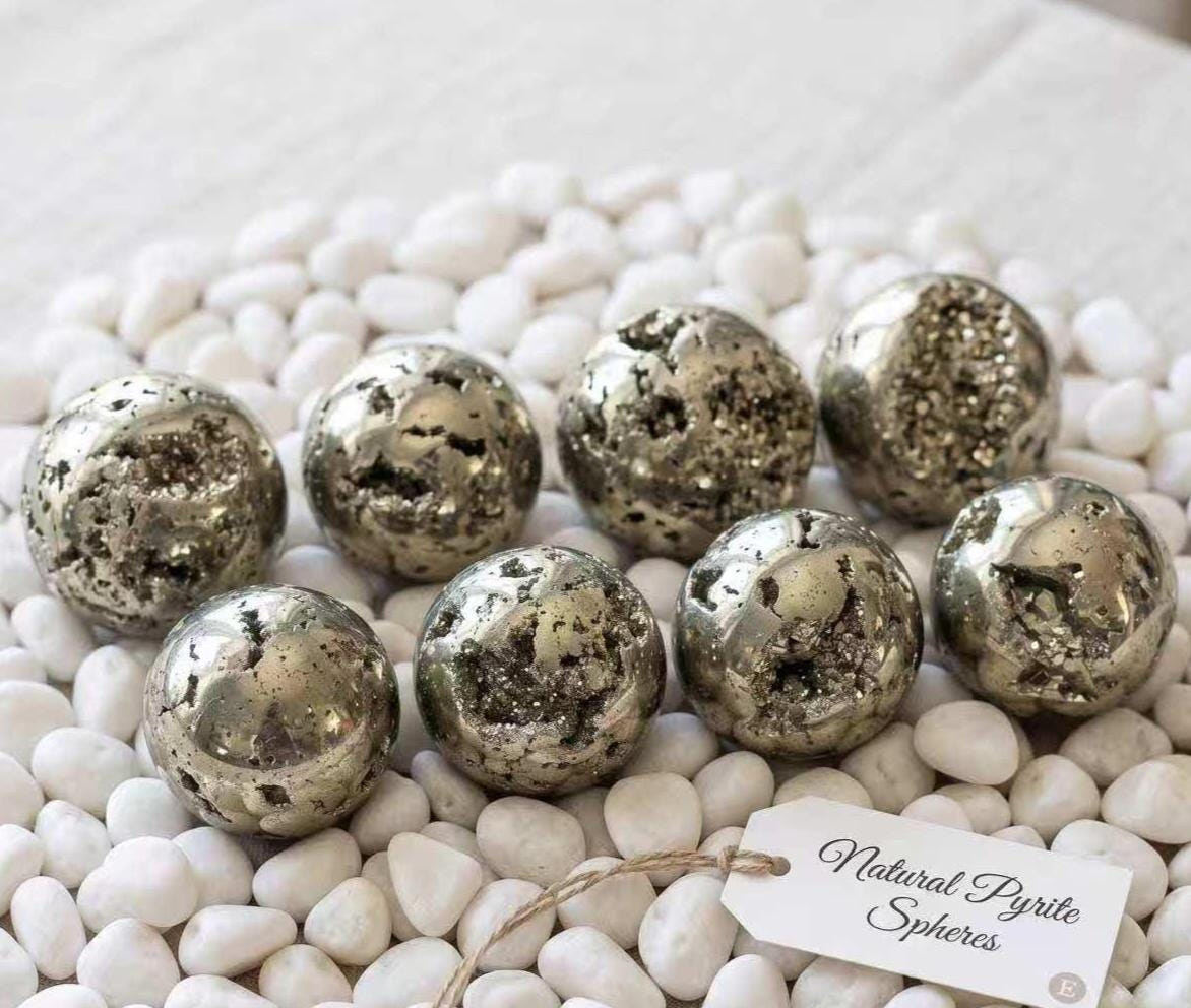 Natural Pyrite Sphere Open Geode Druzy Crystal Ball Prosperity Home Decor