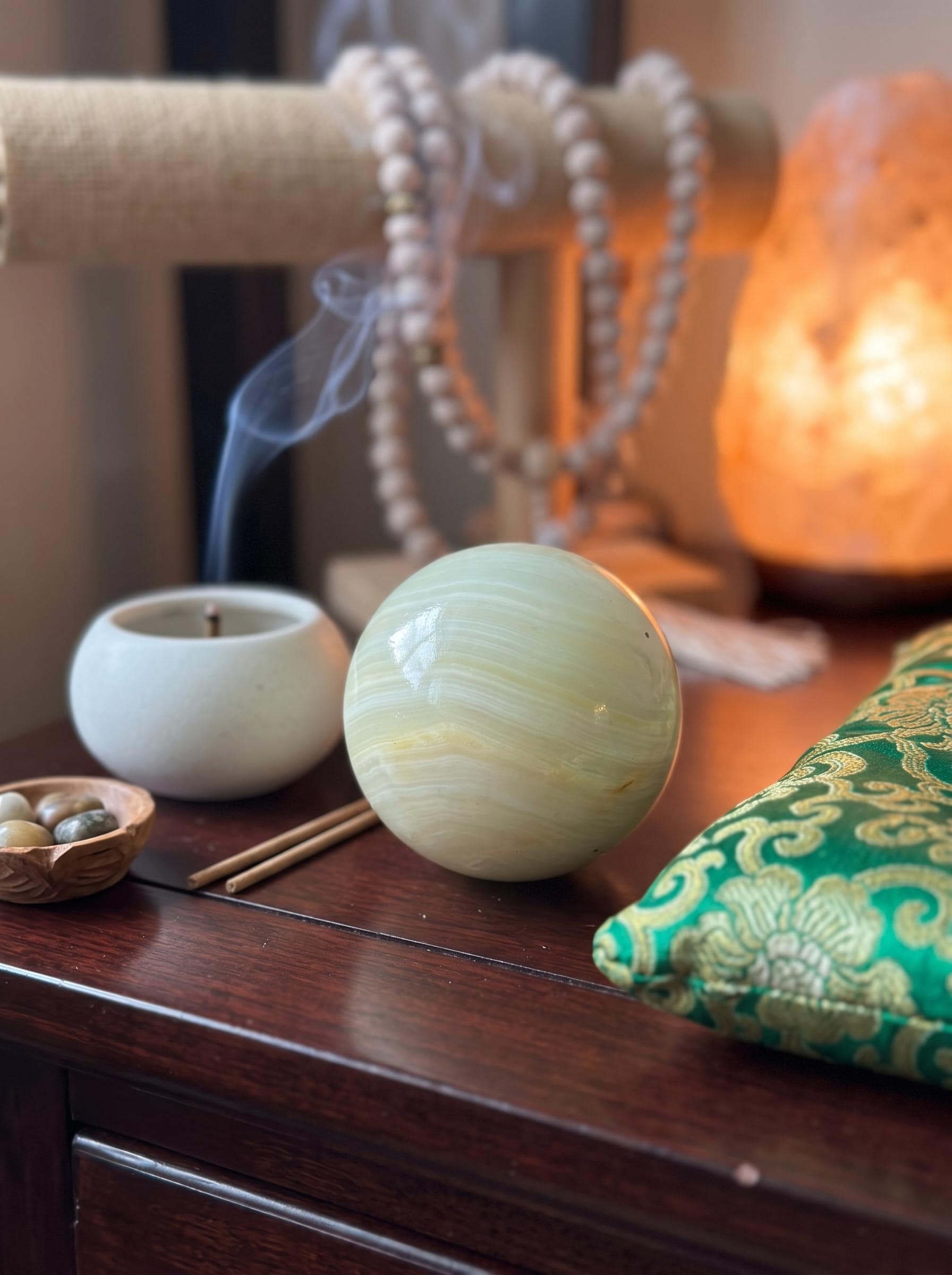 Green Onyx Sphere Natural Banded Crystal Ball Meditation Decor Collector Gift