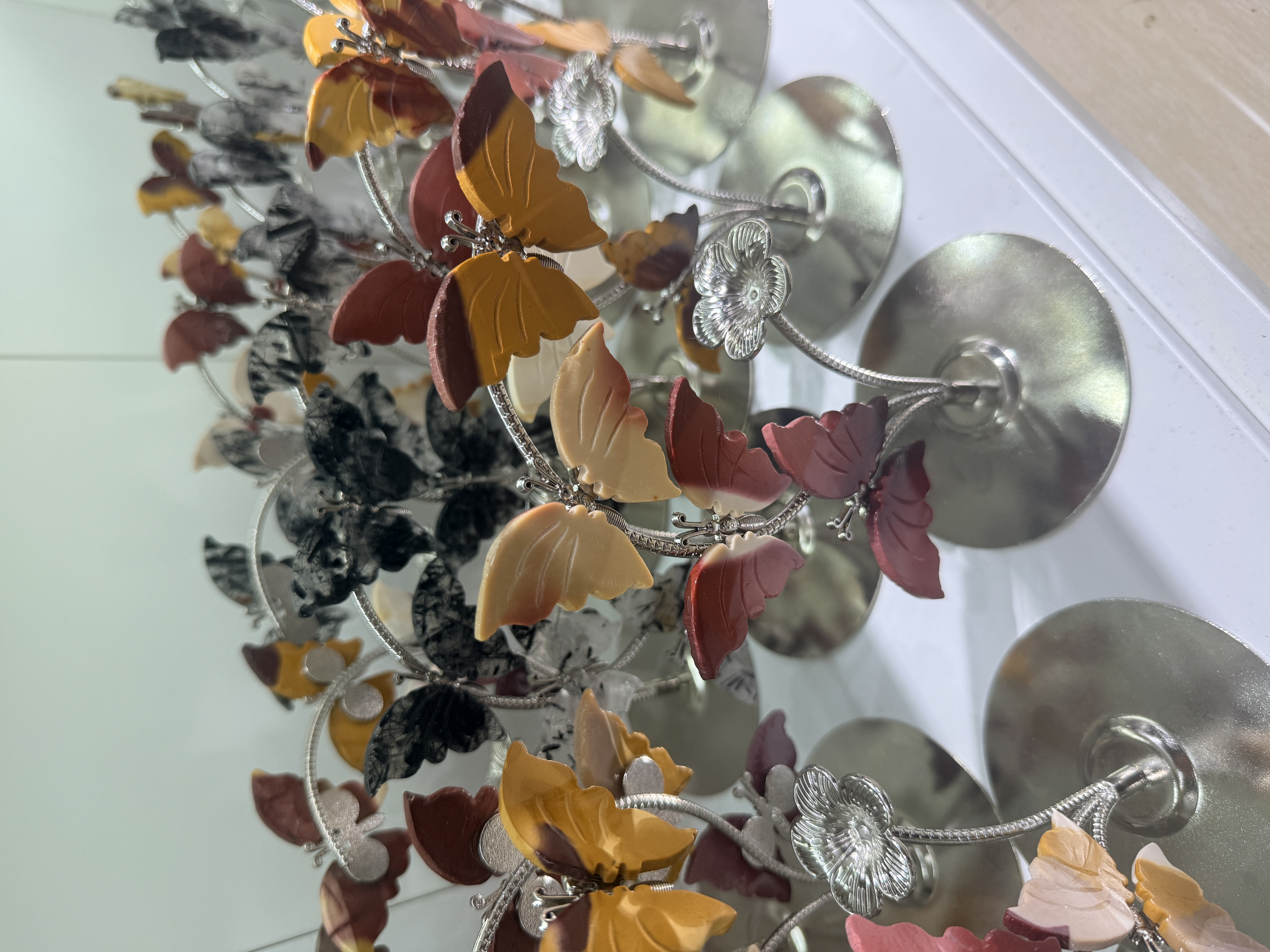Moonkite or Black Tourmaline Crystal Butterfly Tree – Hand-Assembled Metal Stand Decor