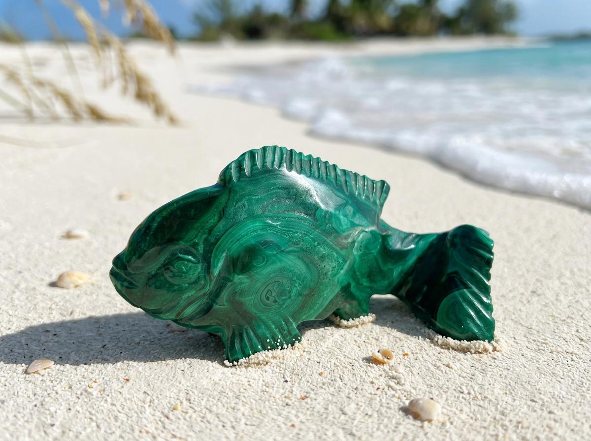 Natural Malachite Fish Carving, Crystal Figurine, desk companion, meaningful gift