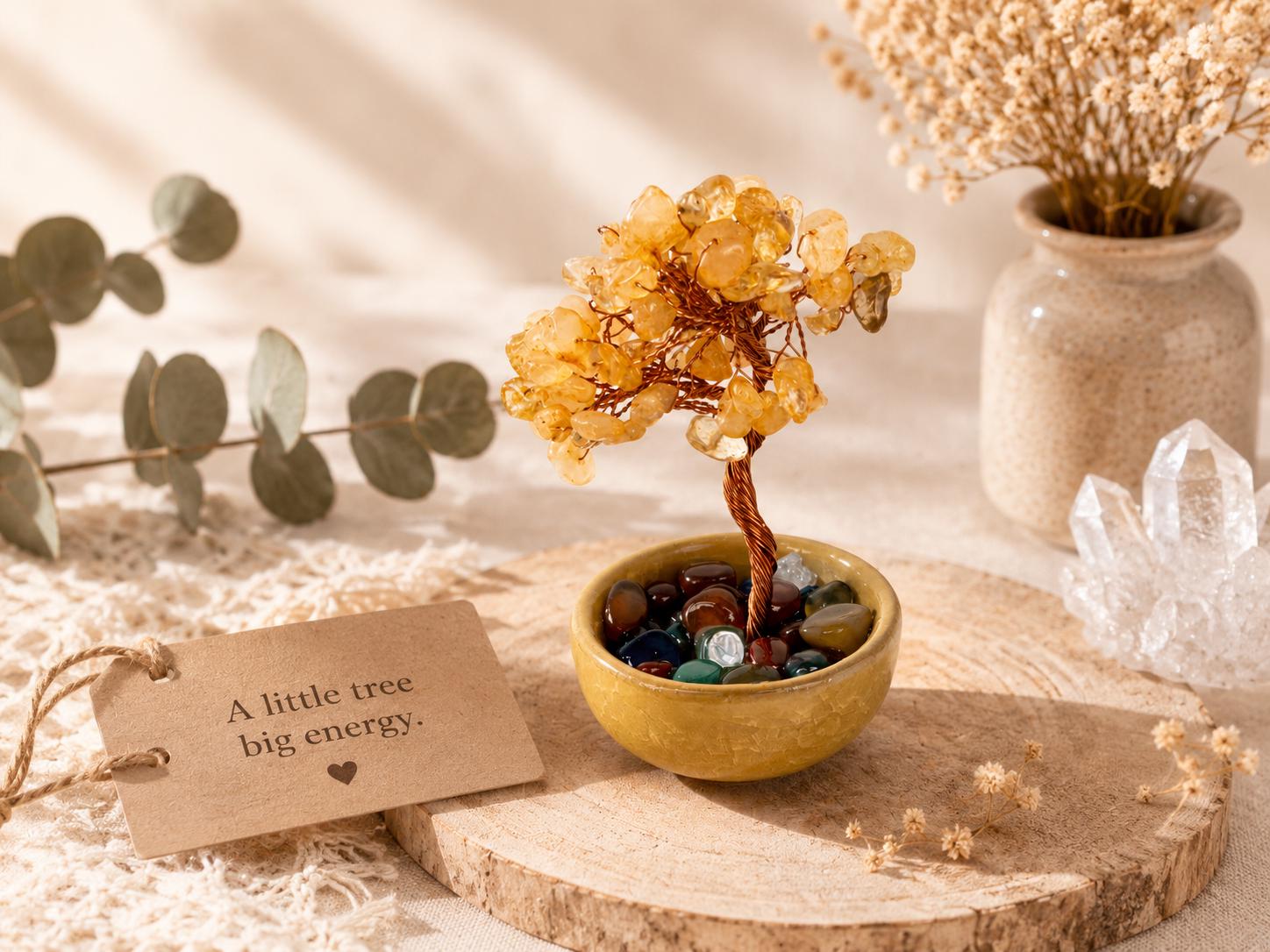 Handmade Gemstone Mini Tree, Natural Crystal Chips, Copper Wire Branches, Feng Shui Decor