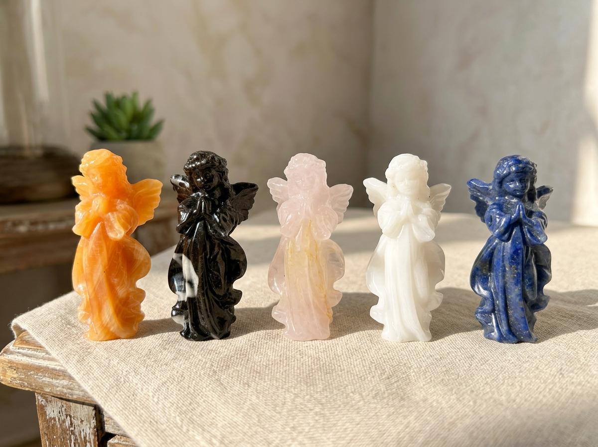 Natural Gemstone Carved Angel Statue, Polished Crystal Figurine, Spiritual Decor