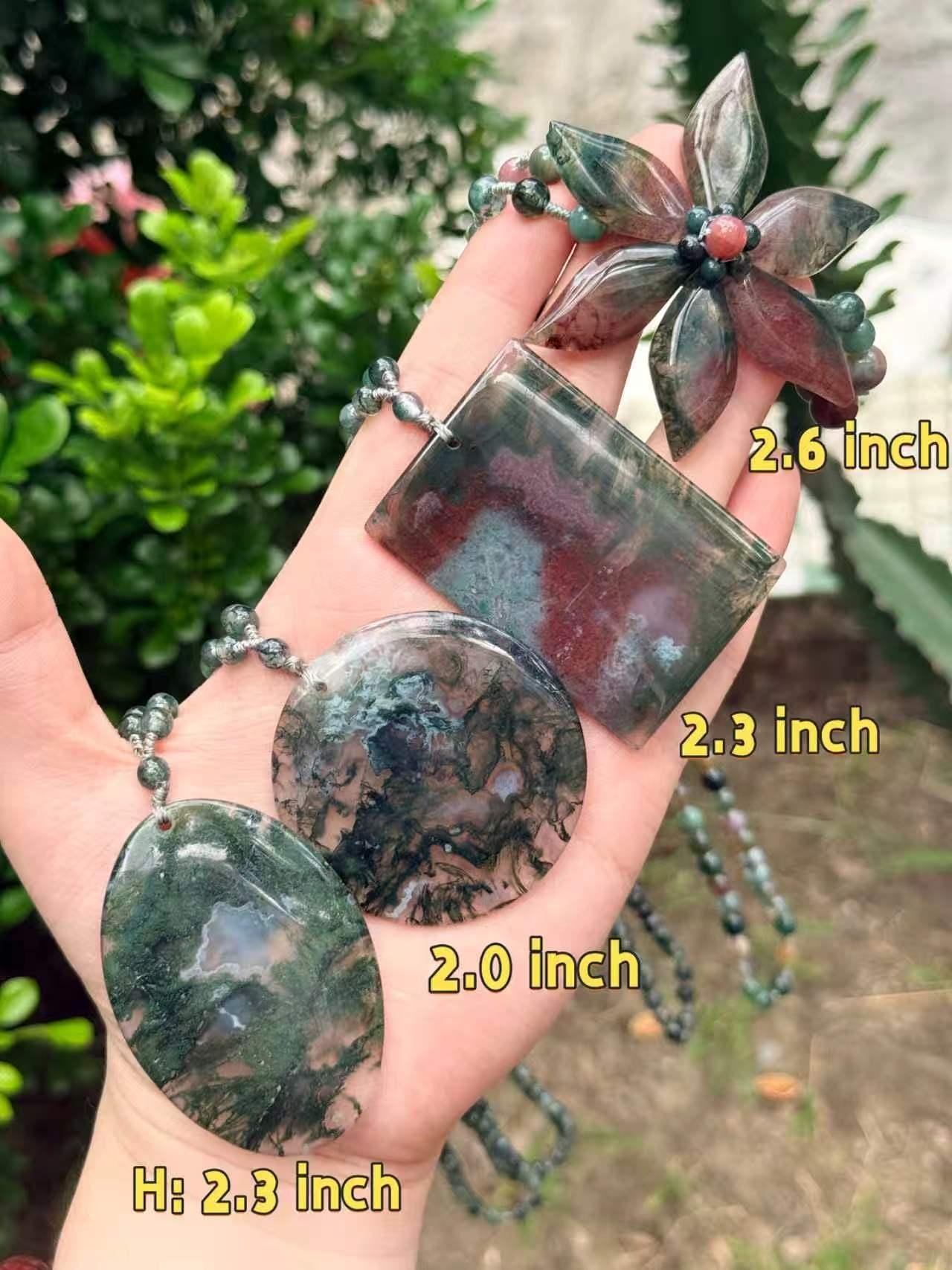 Moss Agate Pendant Necklace Natural Gemstone Jewelry Forest Gift for Her