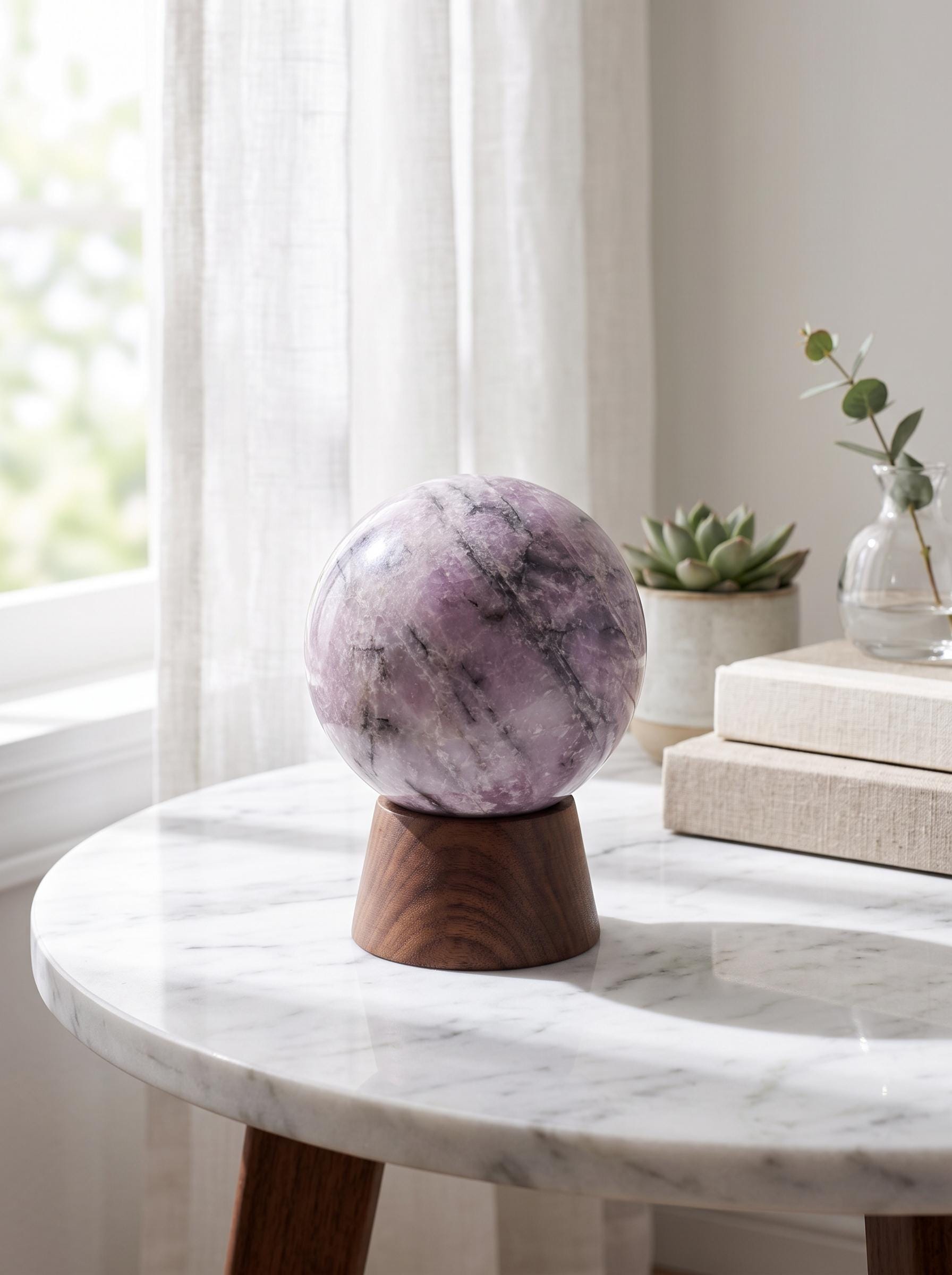 Kunzite Sphere Natural Pink Purple Crystal Ball Heart Chakra Decor Collector Gift