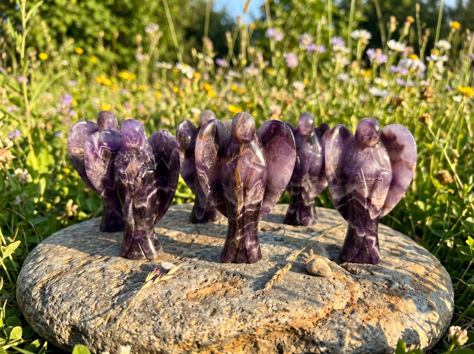 Dream Amethyst Angel Figurine, Hand Carved Natural Crystal Guardian Meditation Decor