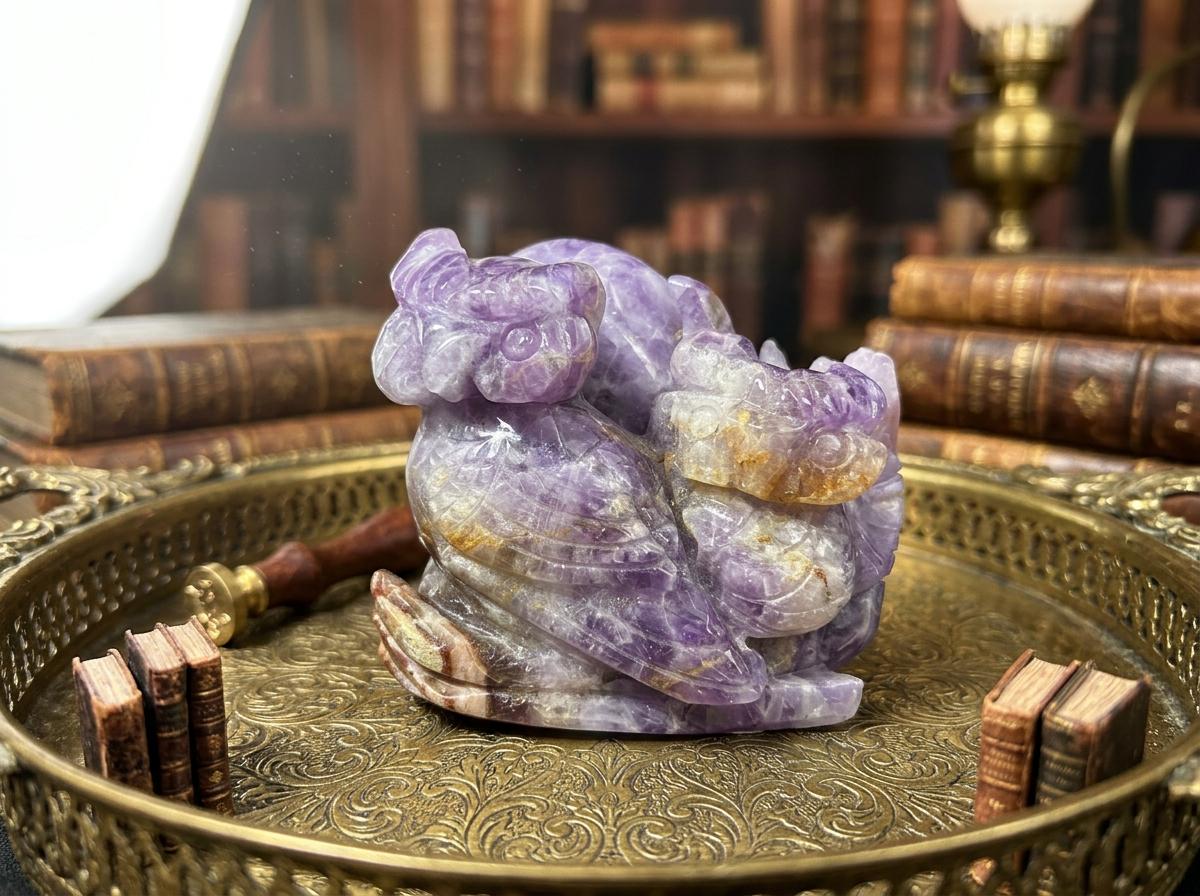Amethyst Owl, Purple Crystal Carving, Natural Gemstone Decor, Owl Collectible