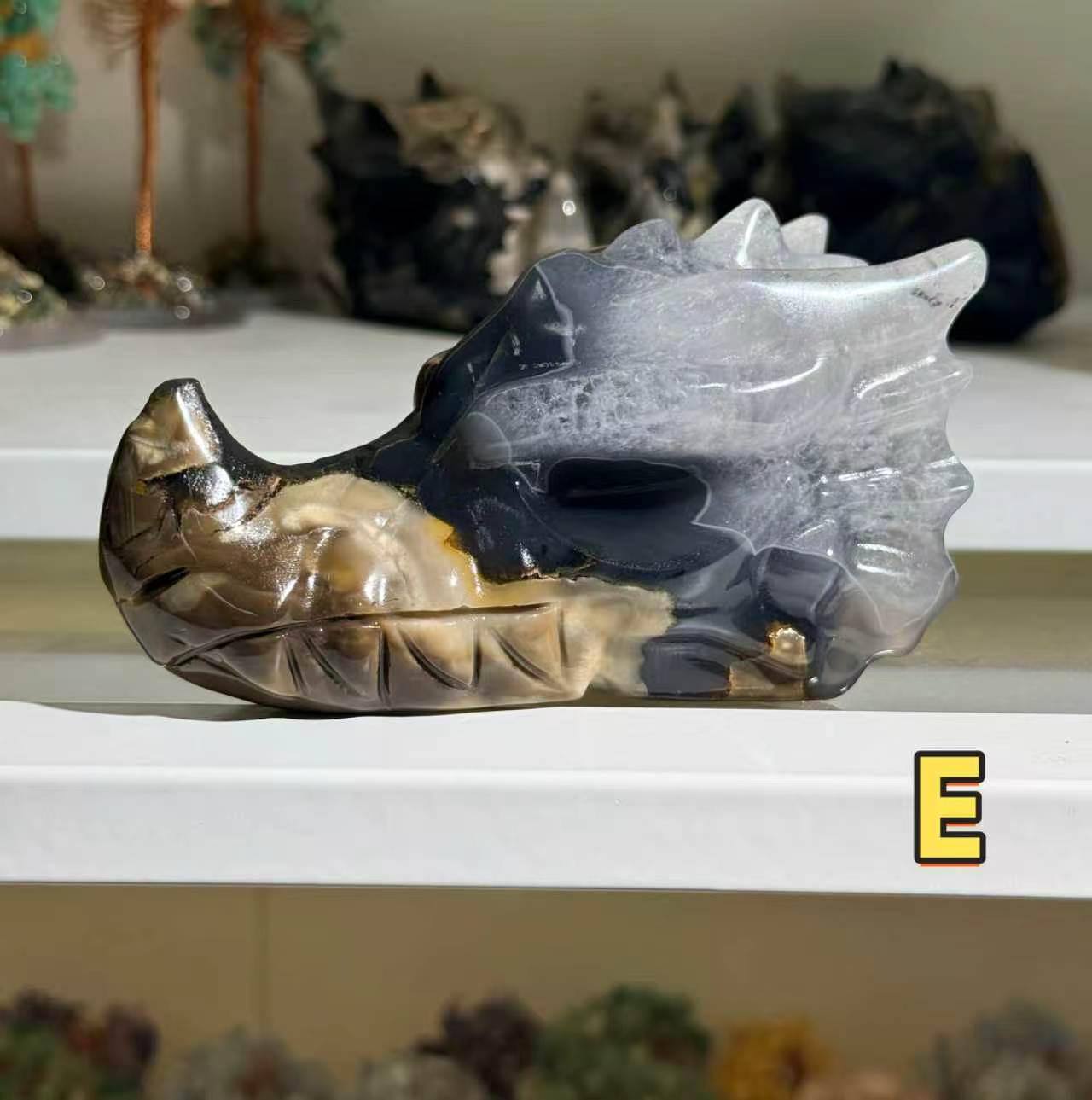 Volcano Agate Dragon Head Carving UV Reactive Crystal Skull Fantasy Decor