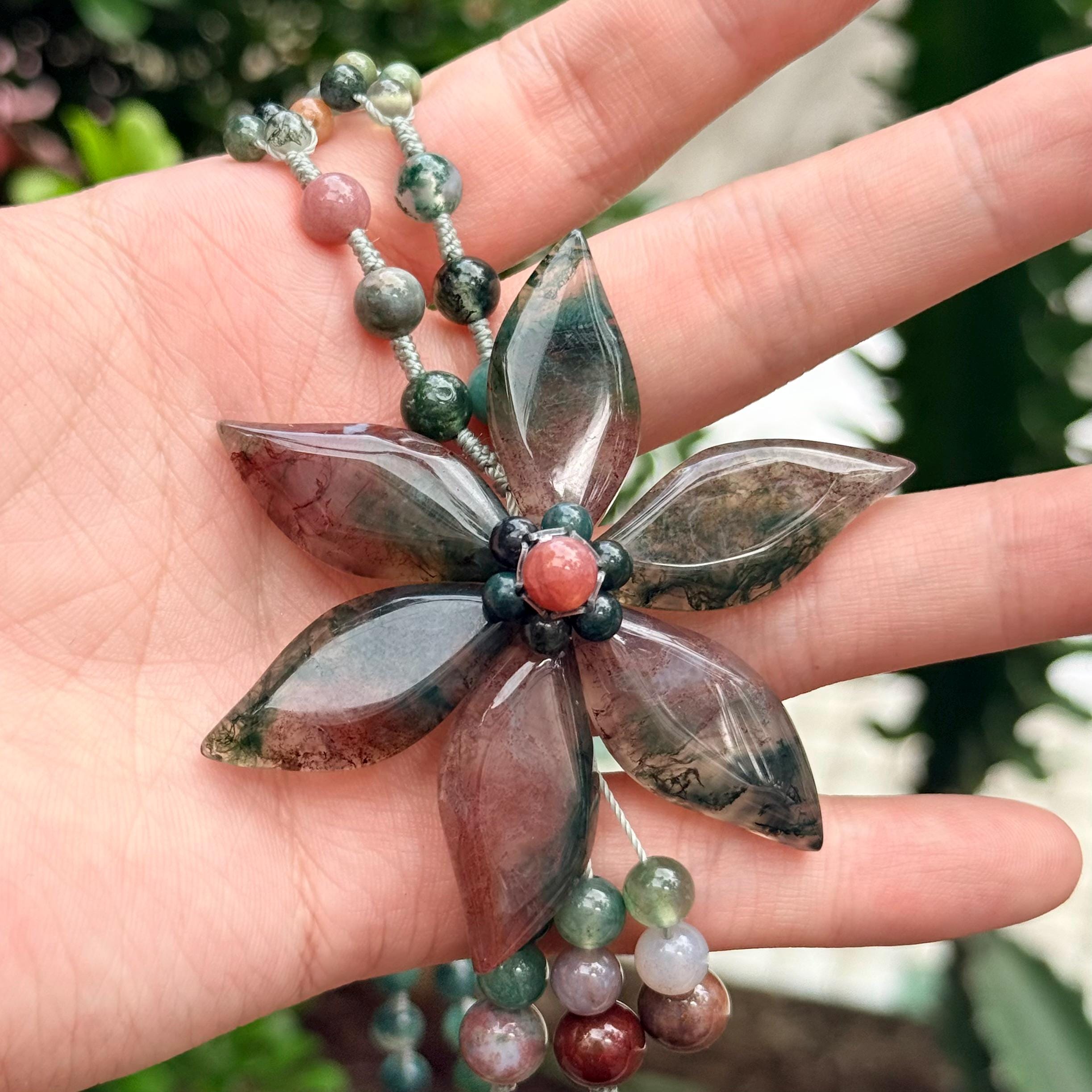 Moss Agate Pendant Necklace Natural Gemstone Jewelry Forest Gift for Her