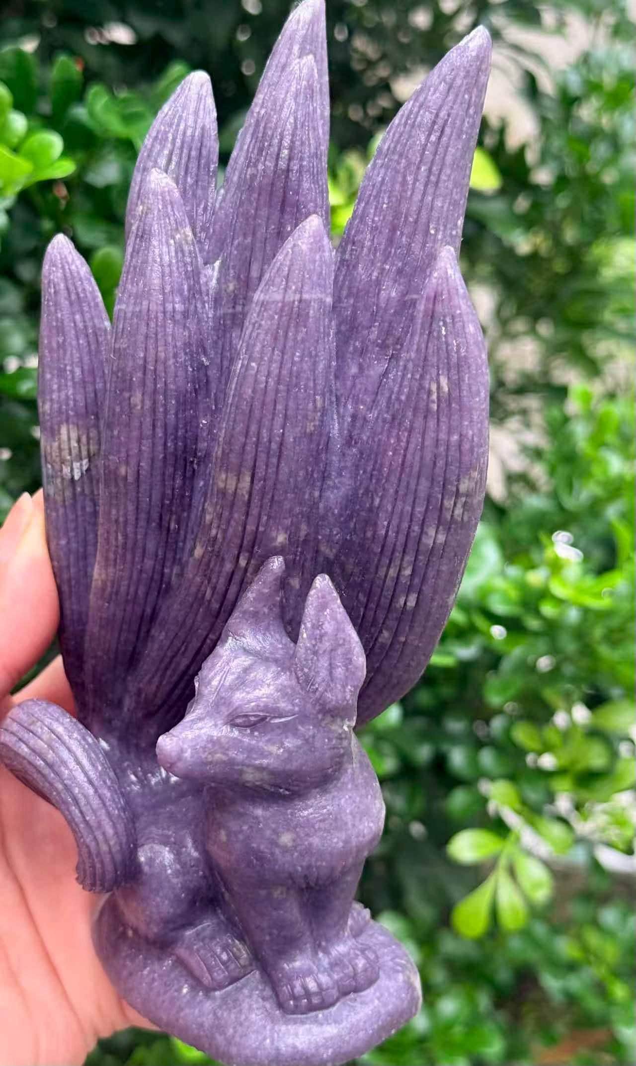 Fox Figurine, Purple Lepidolite Nine Tailed, Kitsune Statue, Witchy Altar Decor, Gifts