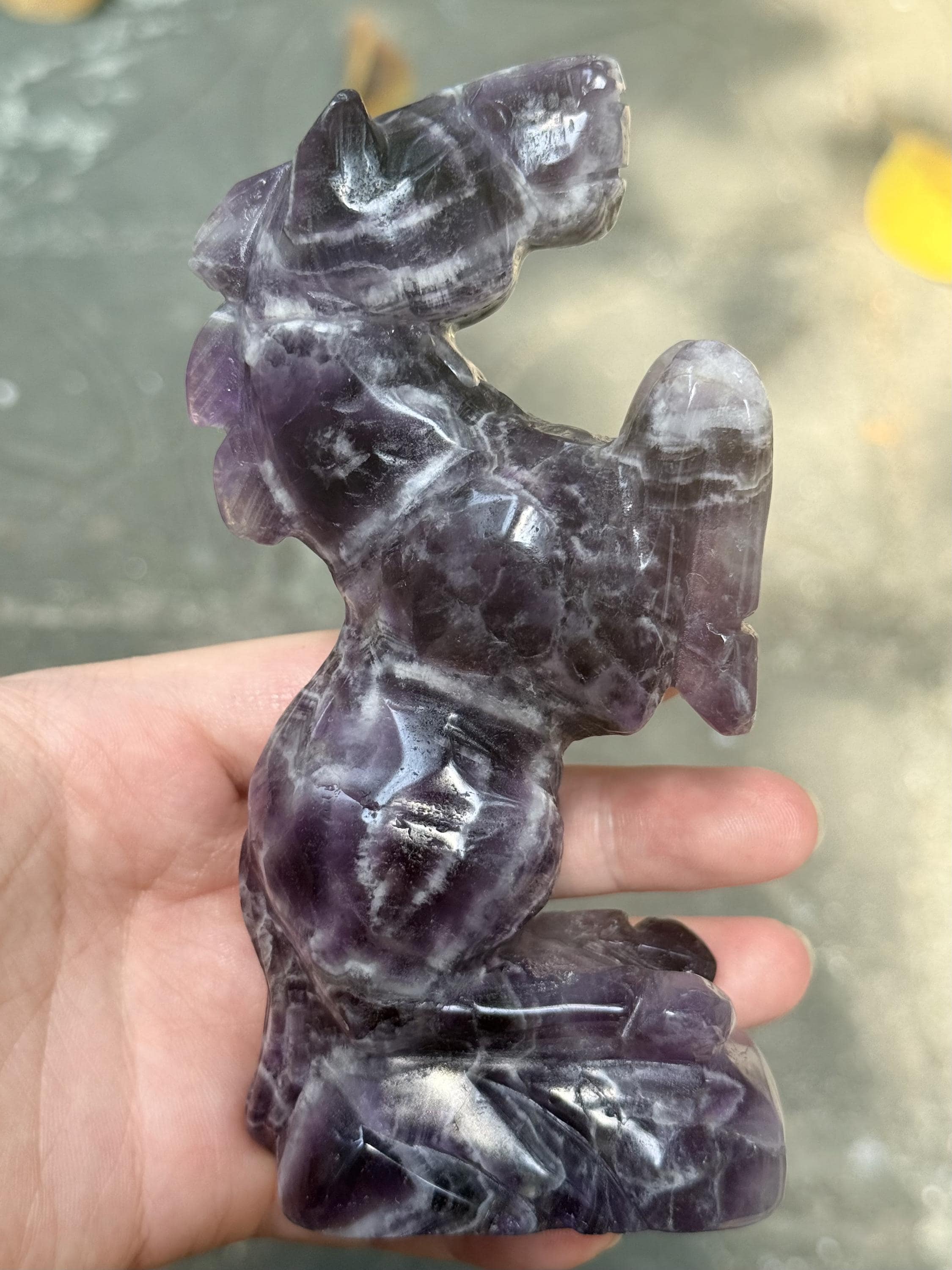 Dream Amethyst Horse Carving Chevron Crystal Figurine Equine Decor Gift