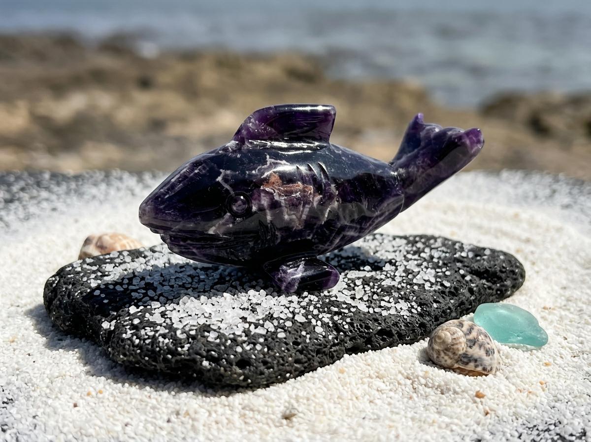 Hand Carved Amethyst Shark Statue, Natural Purple Crystal, Gemstone Sculpture, Reiki Energy Decor