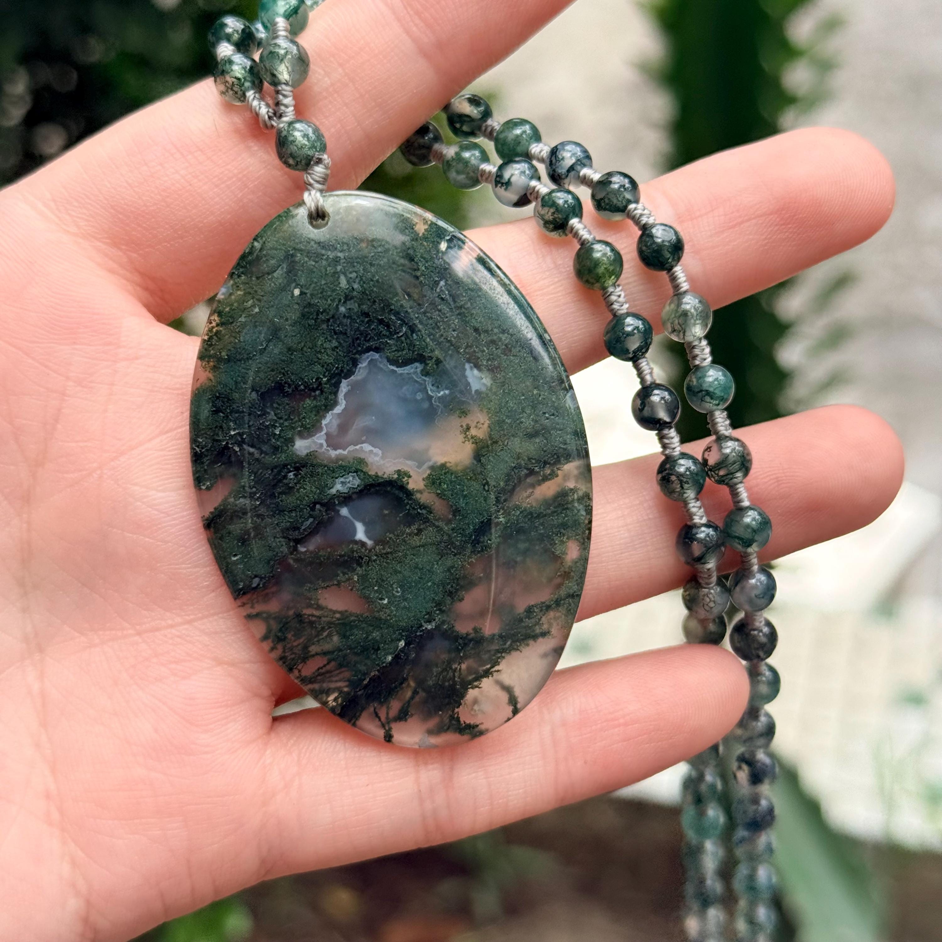 Moss Agate Pendant Necklace Natural Gemstone Jewelry Forest Gift for Her