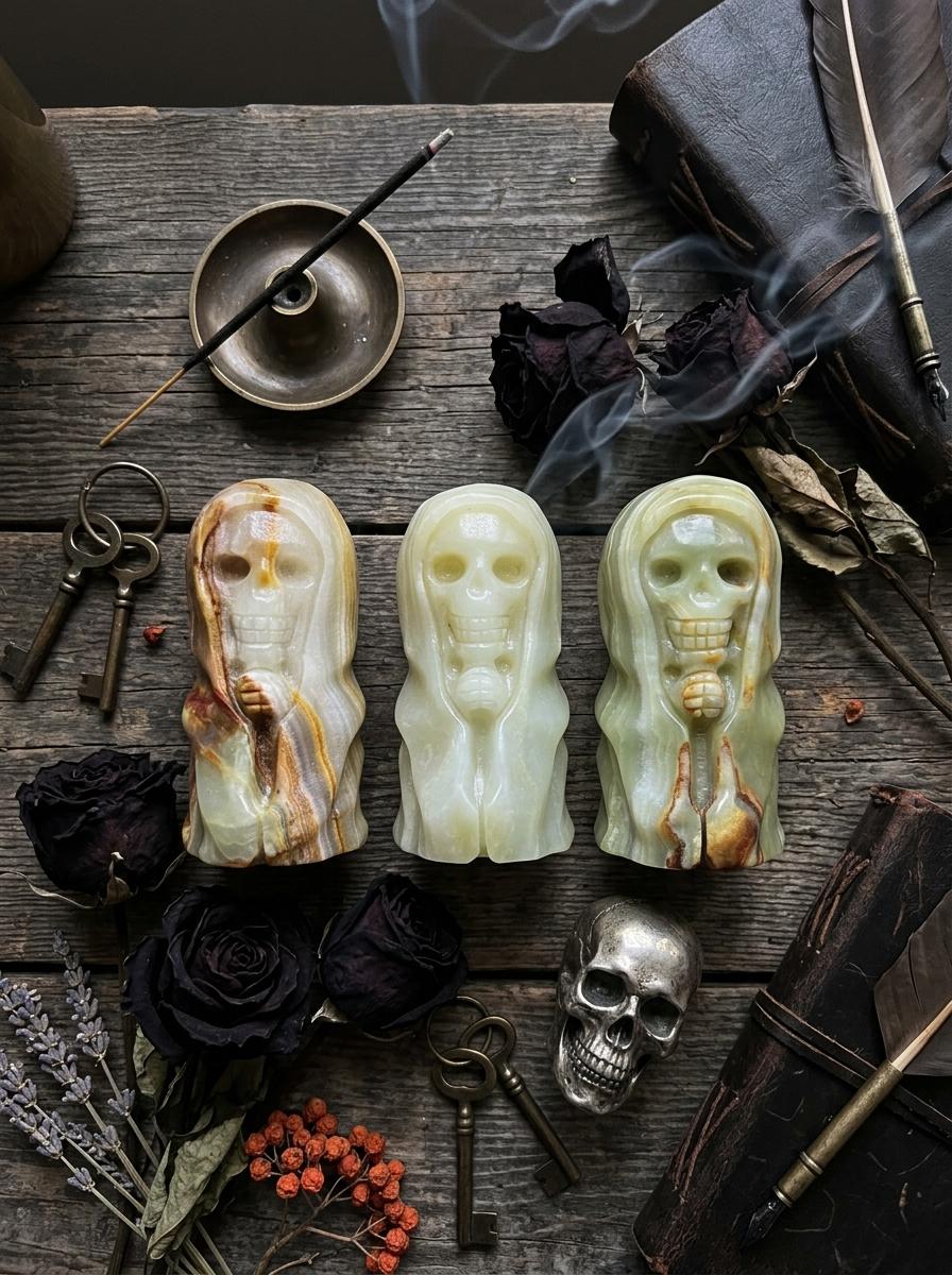 Afghan Jade Ghost Figurine, Natural Crystal Halloween Decor, Polished Stone Collectible