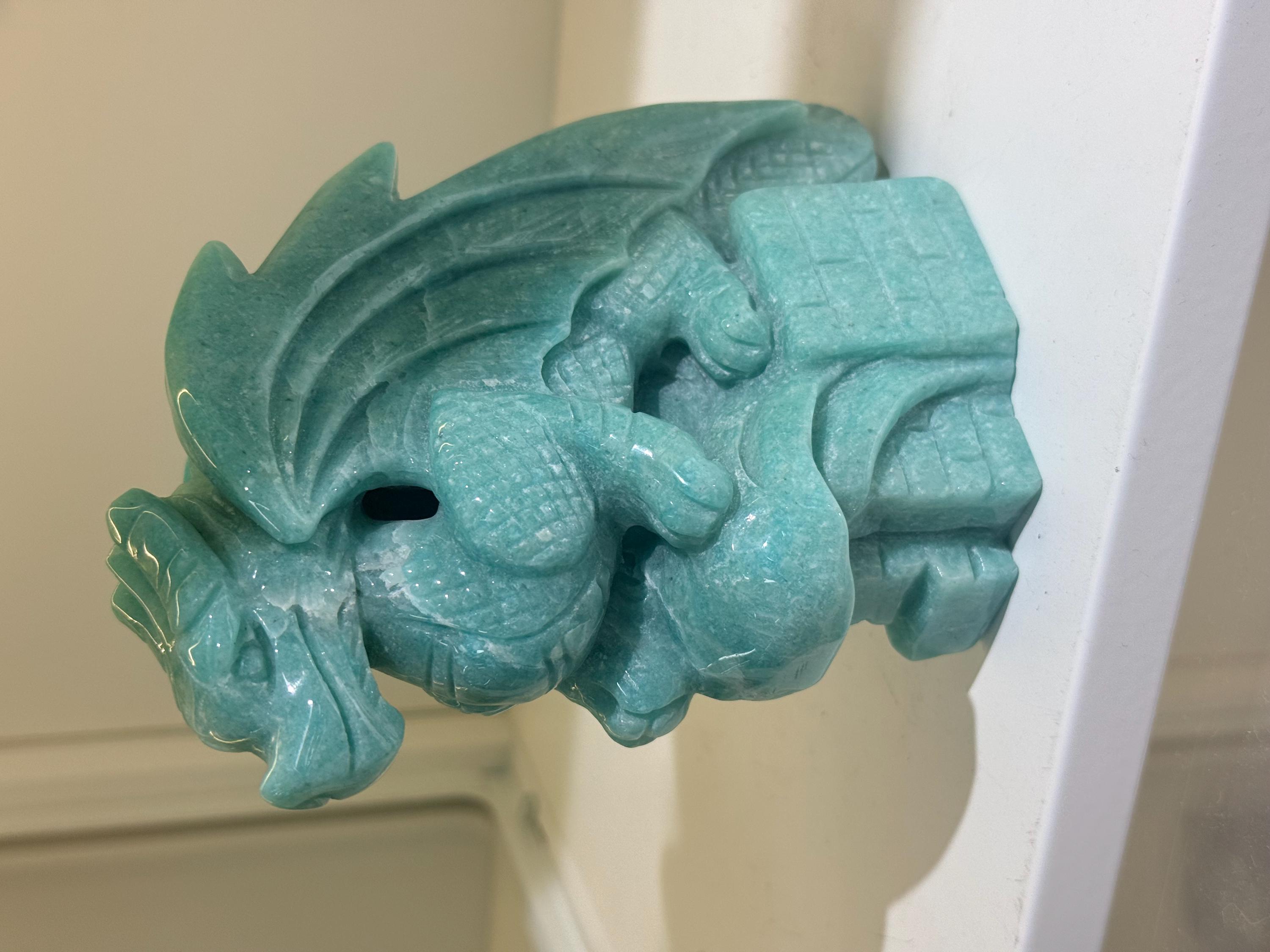 Hand Carved Amazonite Dragon Sculpture Castle Guardian Fantasy Home Decor Gift