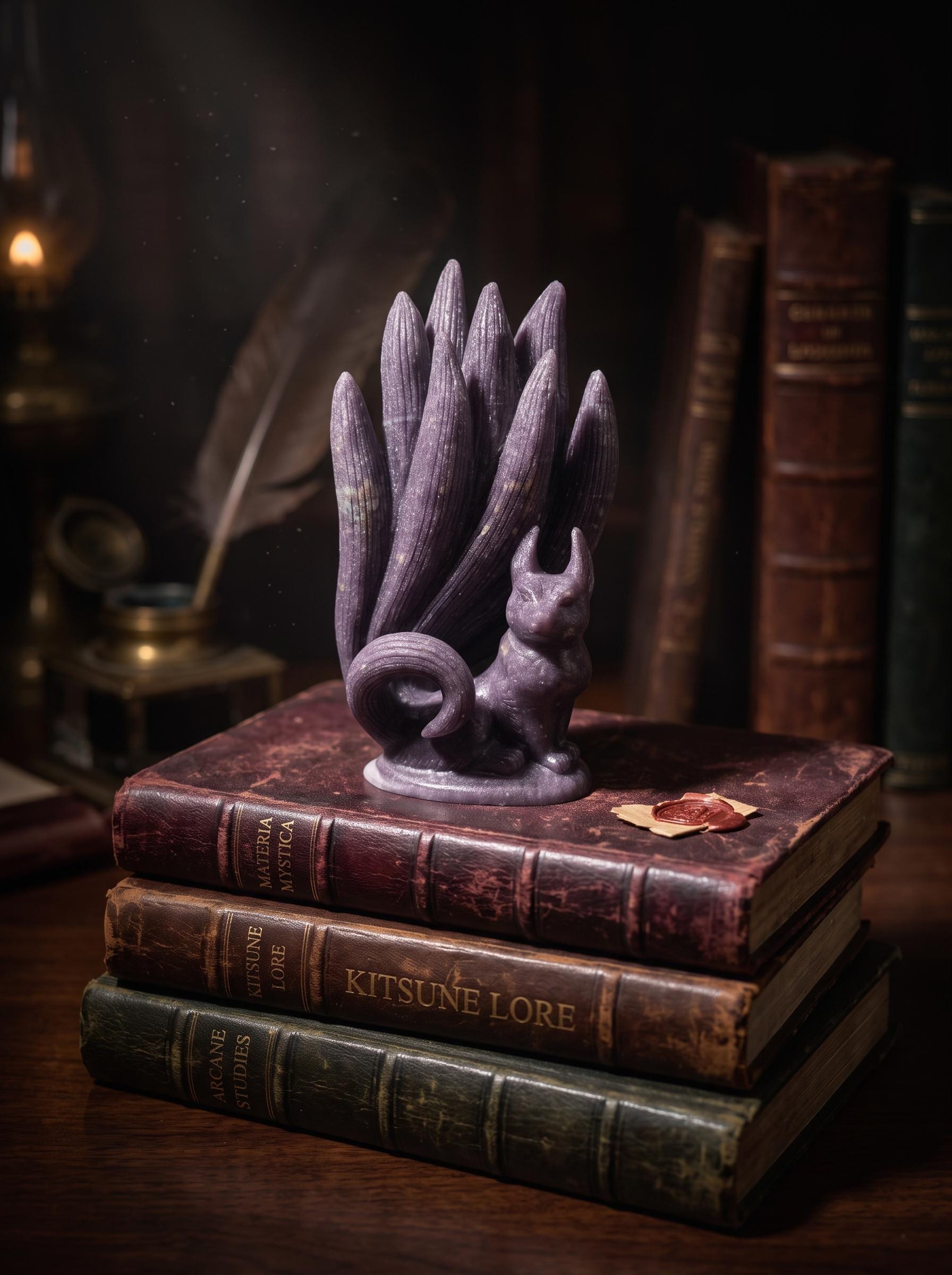 Fox Figurine, Purple Lepidolite Nine Tailed, Kitsune Statue, Witchy Altar Decor, Gifts