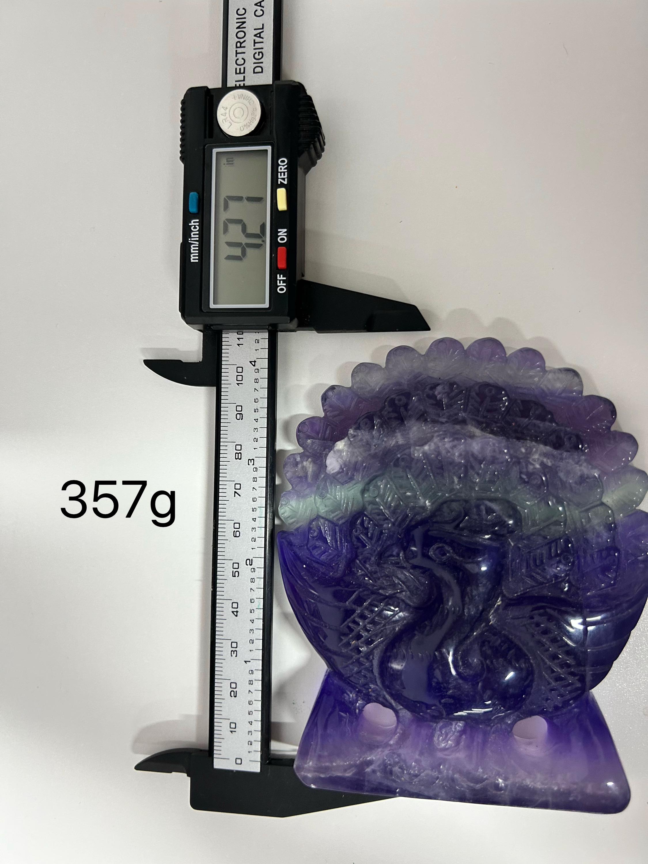Purple Fluorite Peacock Carving, Natural Crystal Bird Figurine, Unique Home Decor, elegant housewarming gift