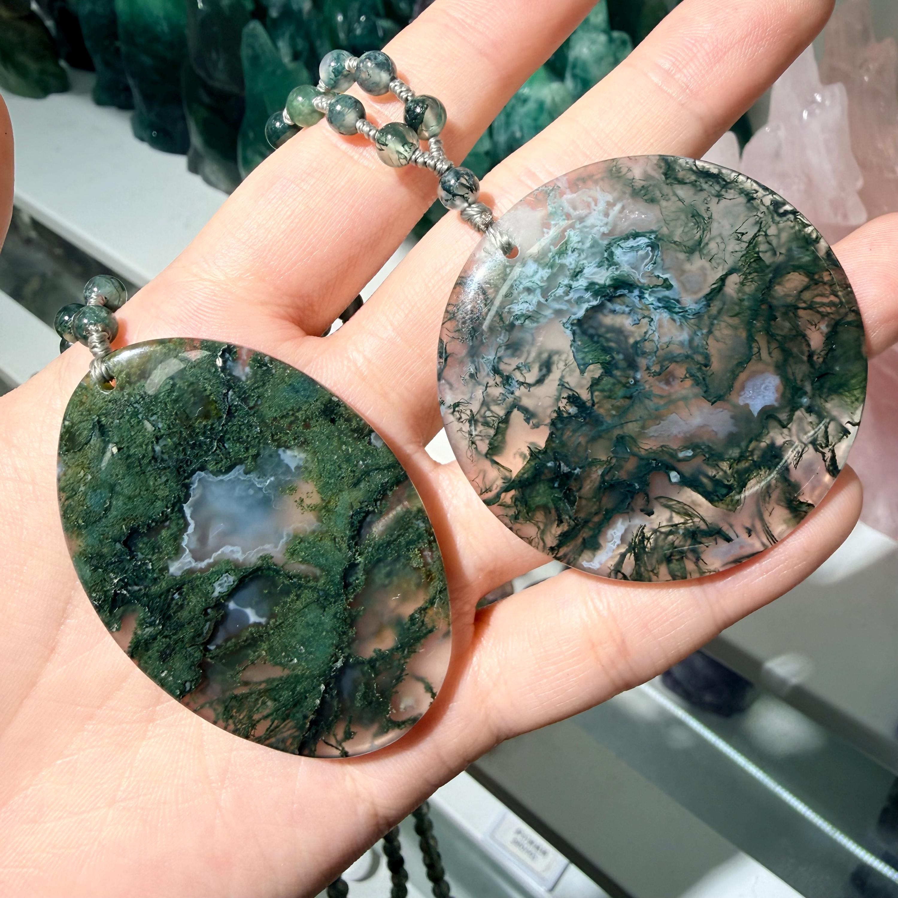 Moss Agate Pendant Necklace Natural Gemstone Jewelry Forest Gift for Her