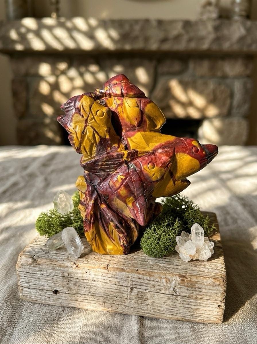 Egg Yolk Stone Fish Carving, Natural Stone Figurine, Desk Decor, Gift for Lovers