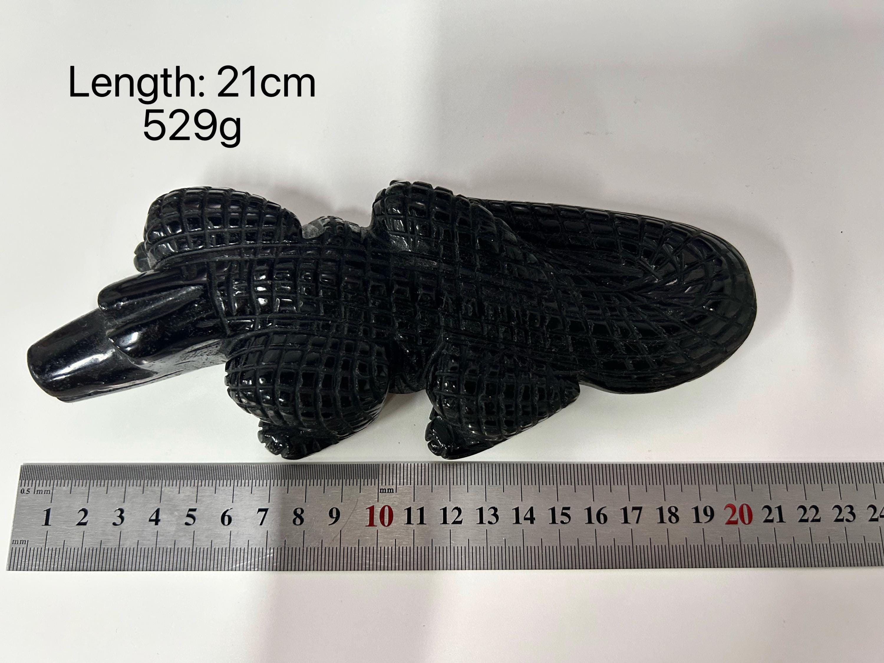 Gold Sheen Obsidian Crocodile Carving, Natural Stone Animal Figurine, Gothic Home Decor