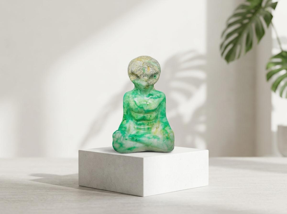 Phoenix Stone Alien Sculpture, Green Jade Stone Carving, Spiritual Decor, Mystical Sculpture, Cosmic Energy Altar, Unique Alien Gift