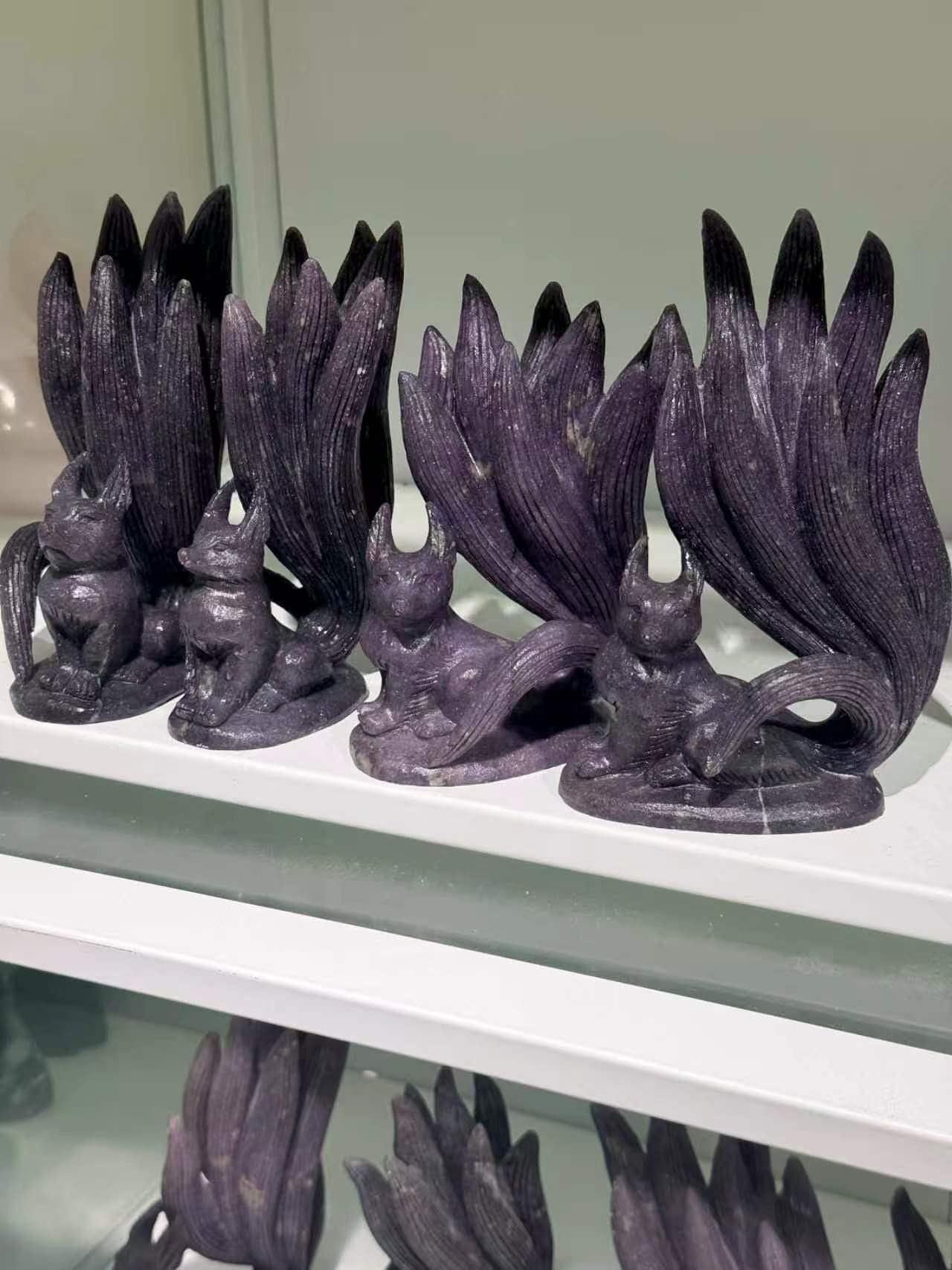 Fox Figurine, Purple Lepidolite Nine Tailed, Kitsune Statue, Witchy Altar Decor, Gifts