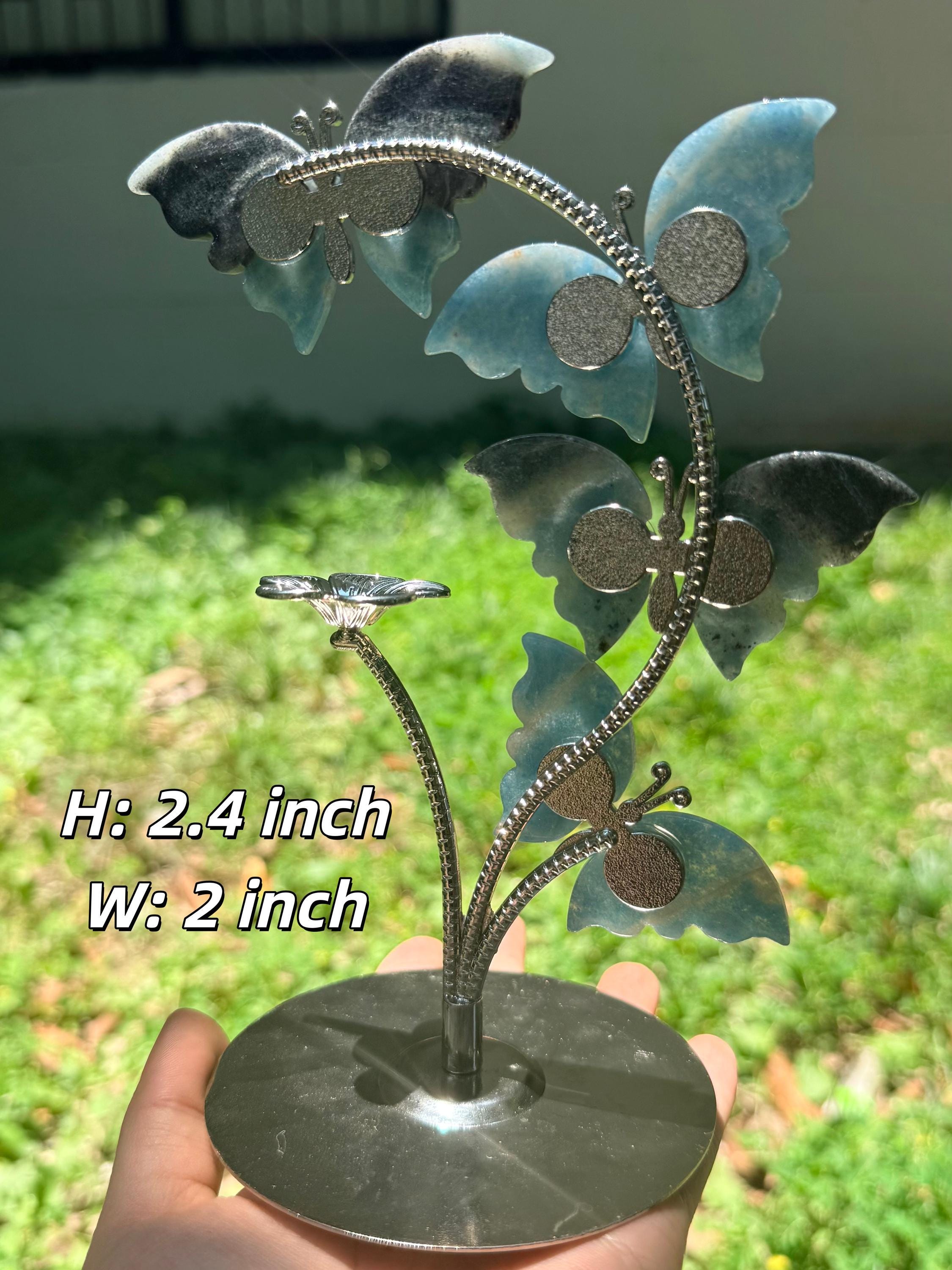 Butterfly Ornament, Trolleite Crystal Butterfly Tree Sculpture, Blue Gemstone Desk Decor, Butterfly Lover Gift