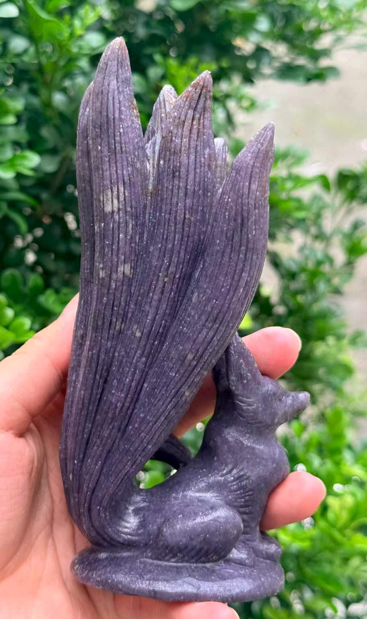 Fox Figurine, Purple Lepidolite Nine Tailed, Kitsune Statue, Witchy Altar Decor, Gifts